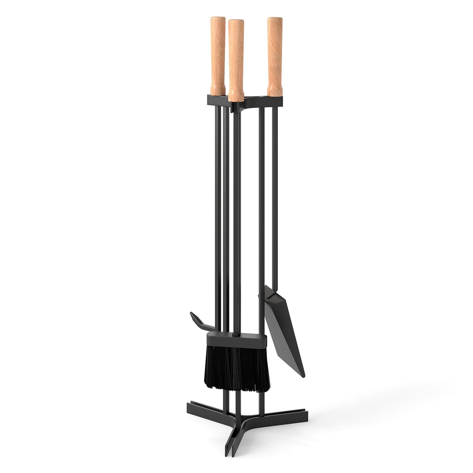 COSTWAY Kamingarnitur, (4-St), Kaminbesteck mit Holzgriff, schwarz