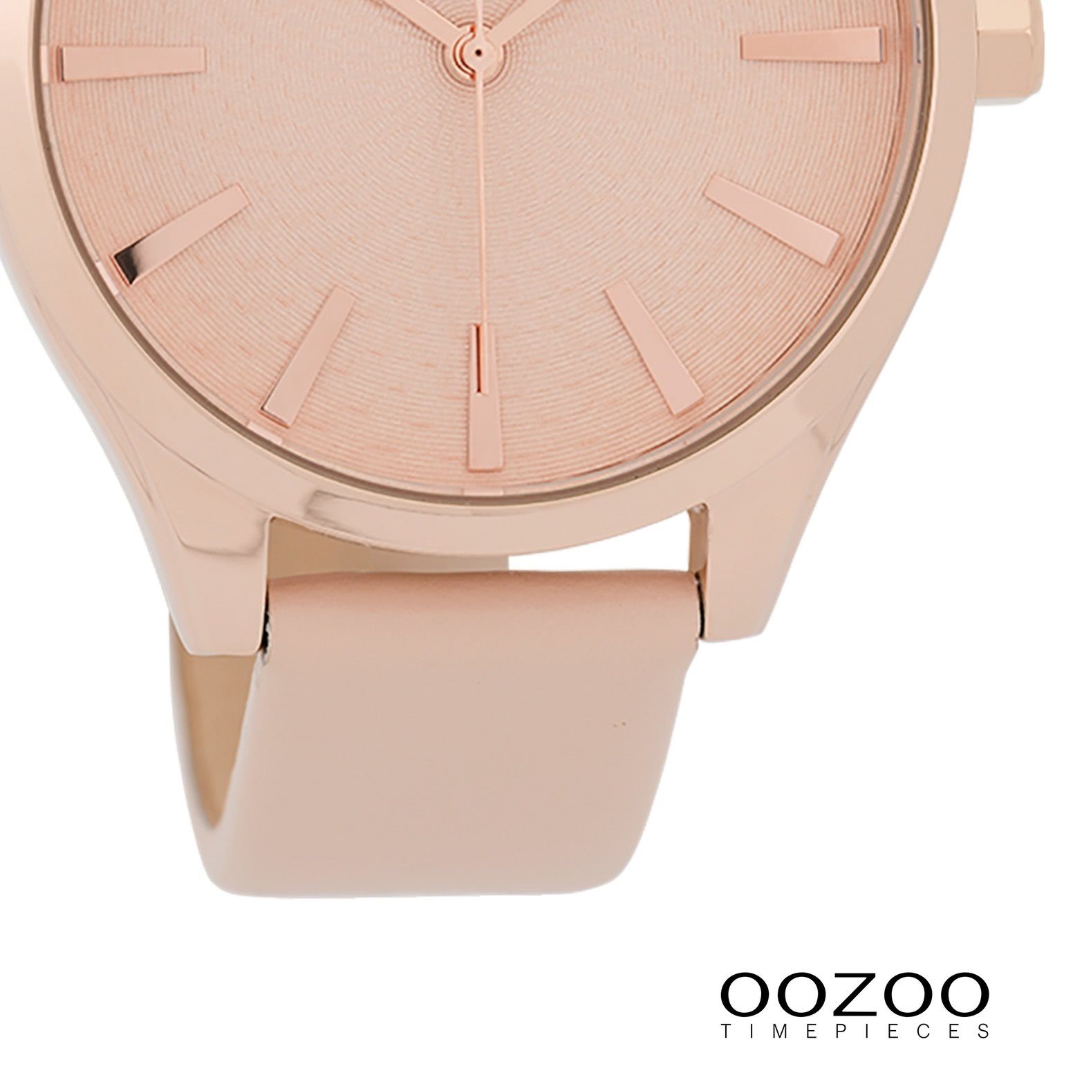 OOZOO Lederarmband Damenuhr rosa, 42mm), Fashion Timepieces, Damen groß Oozoo Armbanduhr Quarzuhr rund, (ca.