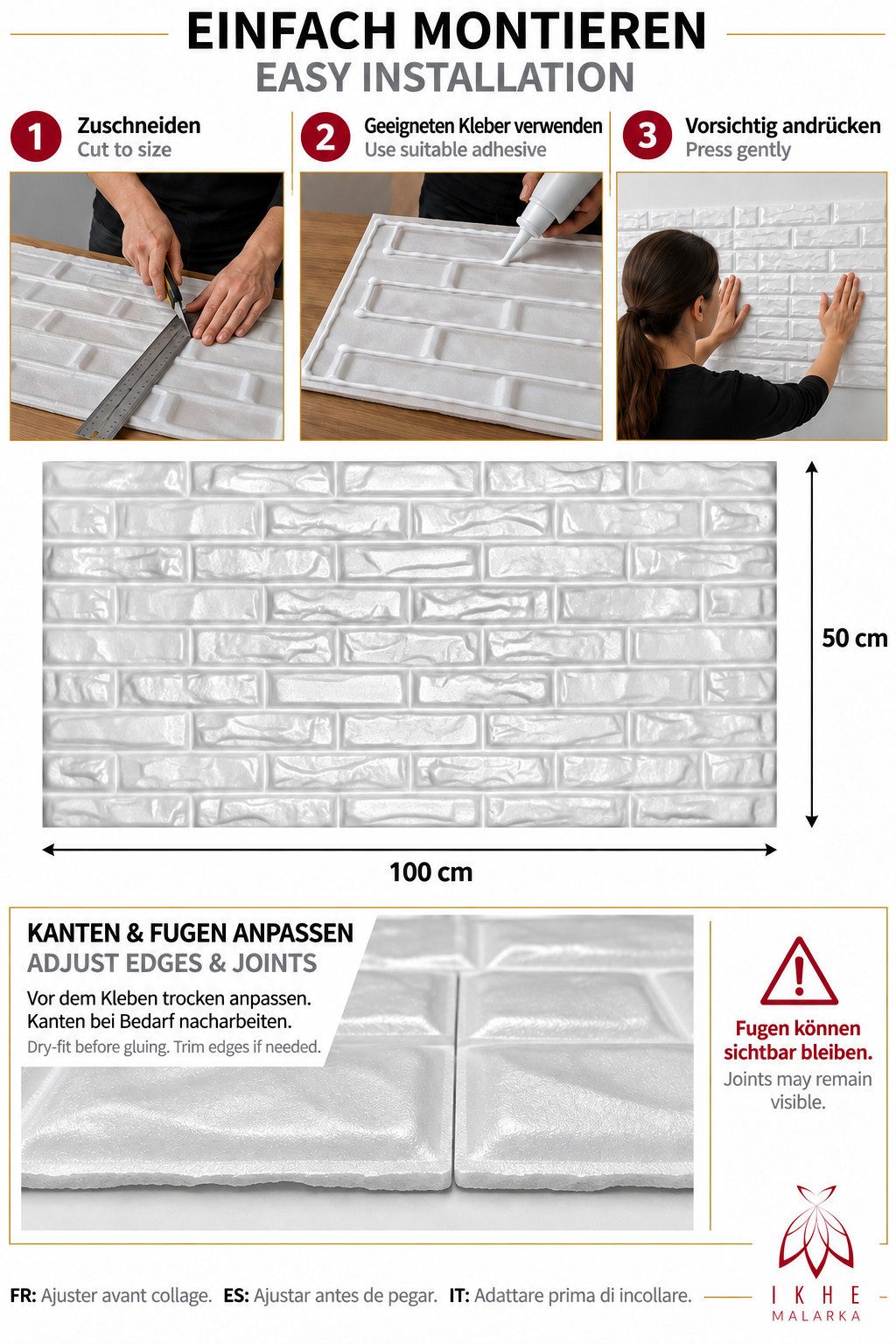 IKHEMalarka 3D Wandpaneel Betonoptik Marmor Ziegel aus Polystyrol Styropor XPS, BxL: 50,00x100,00 cm, 0,50 qm, (1 Stück, 0,5m) Deckenpaneelen - 3mm dick - 100x5 – Bild 2 von 5