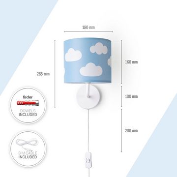 Paco Home Wandleuchte Luca Cosmo, ohne Leuchtmittel, Kinderzimmer Wandleuchte Kind Kinderlampe Wolken Himmel Mit Stecker