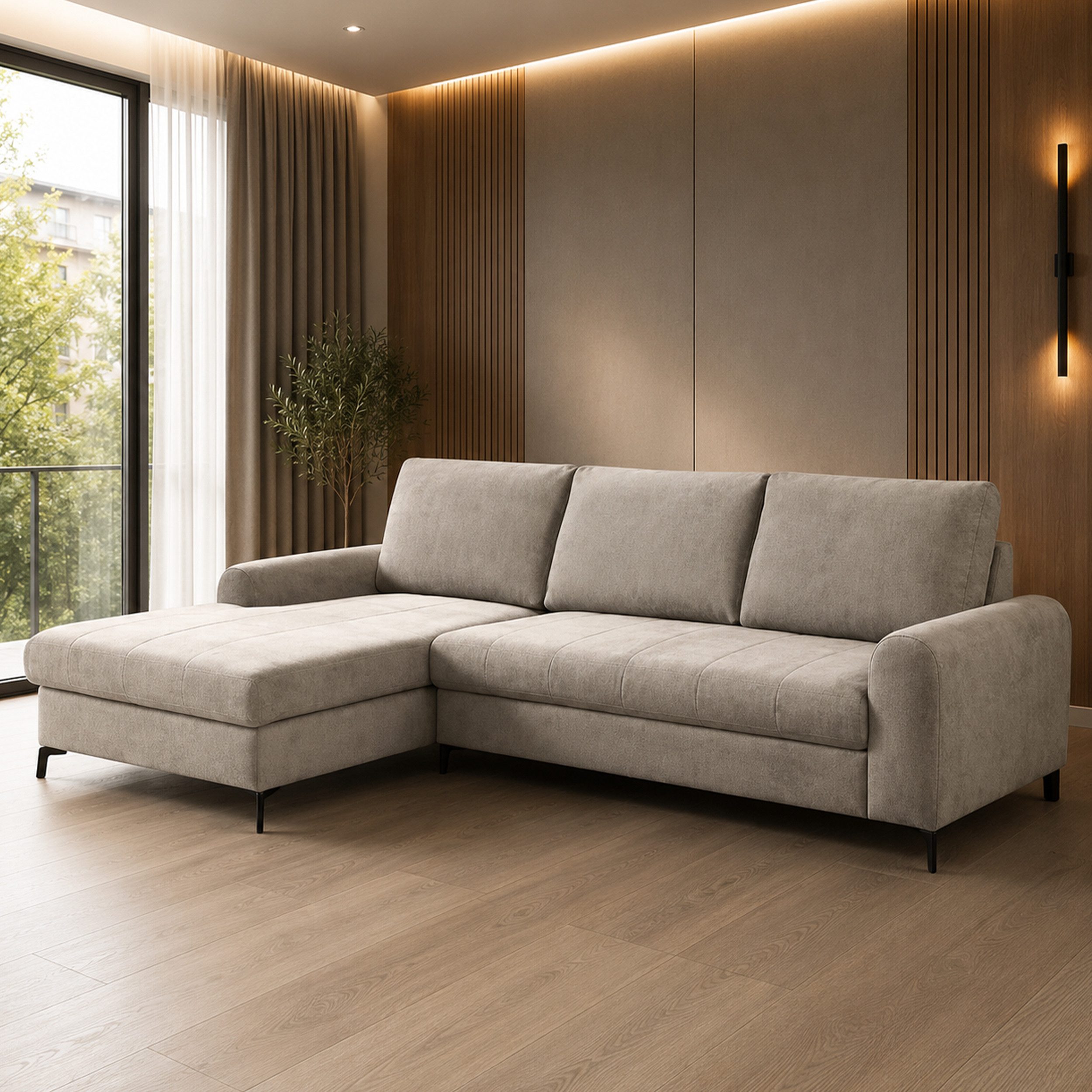 Goldstoff Ecksofa L-Form mit Schlaffunktion und Bettkasten Schlafsofa Couch, Moderne Couch - L Form 1 Teile, Modernes Sofa L als Schlafsofa Ecksofa mit Bettkasten und Bezug