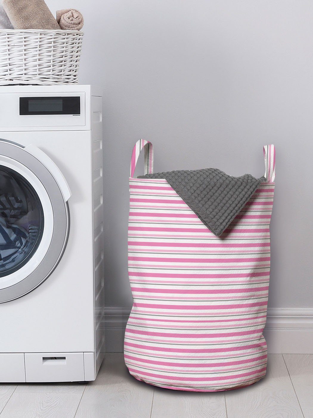 Wäschekorb für Moderne Abakuhaus Kordelzugverschluss Kunst Geometrisch Griffen mit gestreifte Wäschesäckchen Waschsalons,