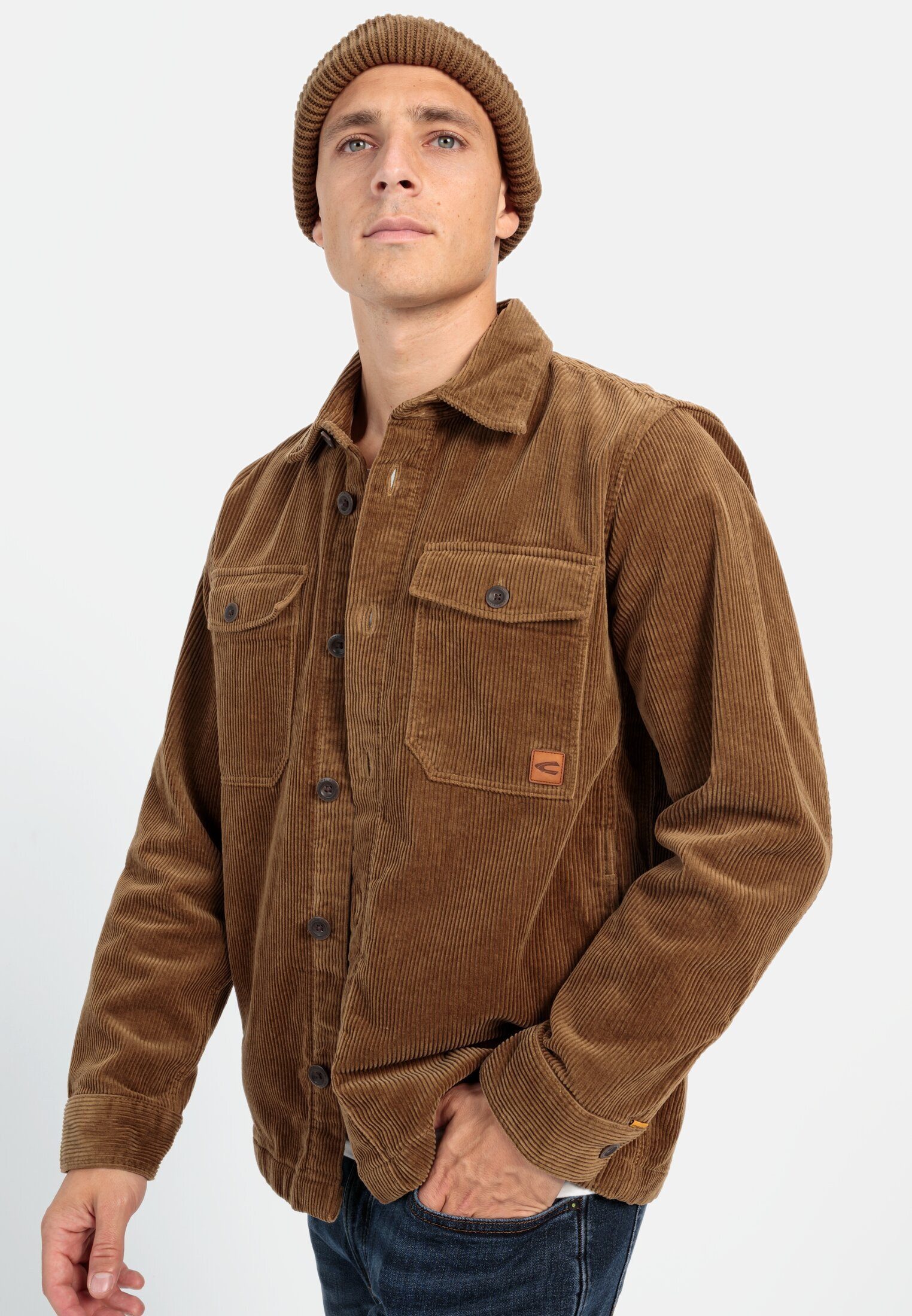 camel active Hemdjacke aus reiner Baumwolle Langarm Markenlogo