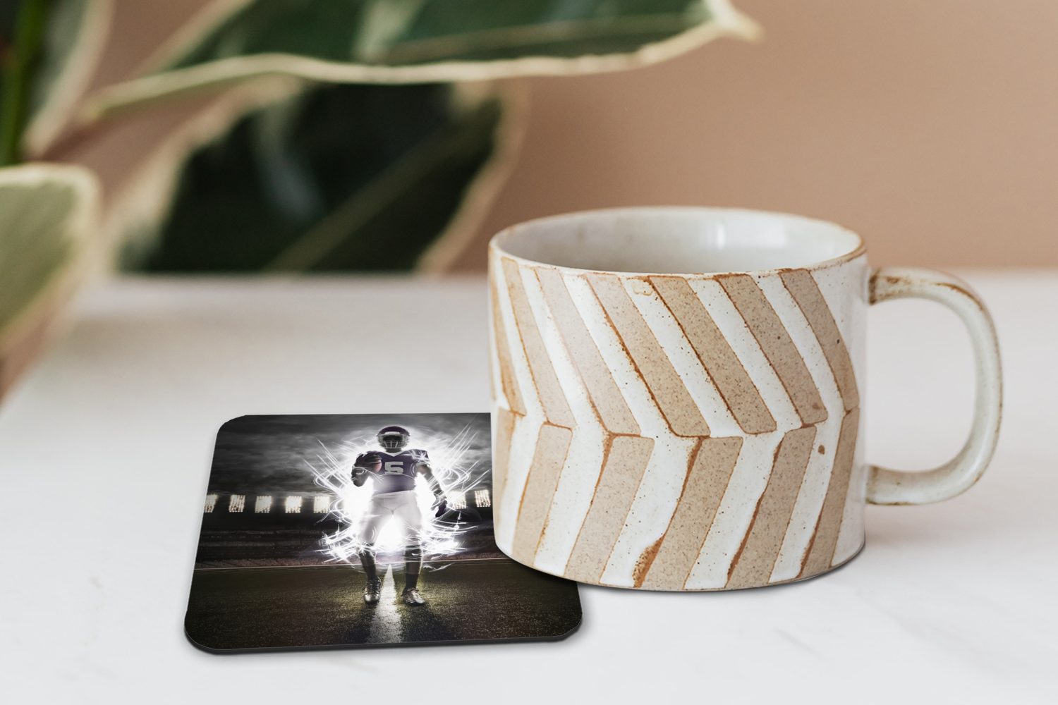 MuchoWow Glasuntersetzer Hintergrundbild eines American-Football-Spielers, 6-tlg., Glasuntersetzer, für Tasse Zubehör Tischuntersetzer, Gläser, Untersetzer, Korkuntersetzer