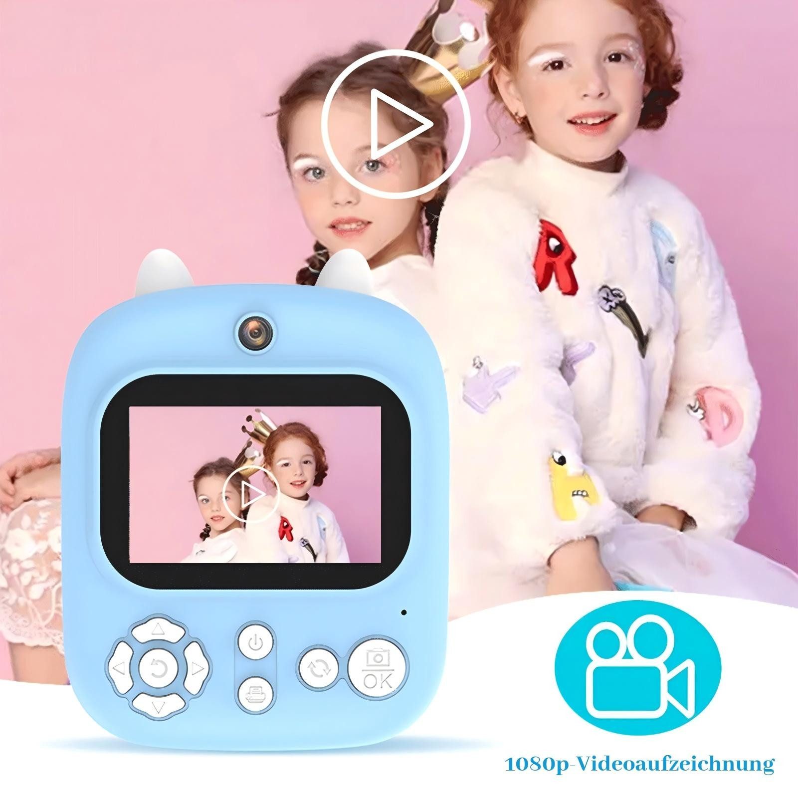 BlingBin 2,4 Zoll 1080P Kinder Kamera Sofortdruck Schwarzweiß Videokamera Sofortbildkamera (12 MP, 8x opt. Zoom, Live-Ansicht)