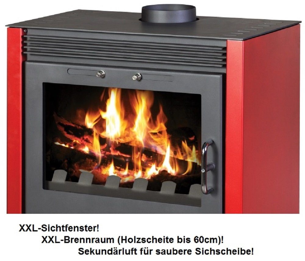 Victoria 05 Kaminofen Rubin rot, große Sichtscheibe, 13 kW