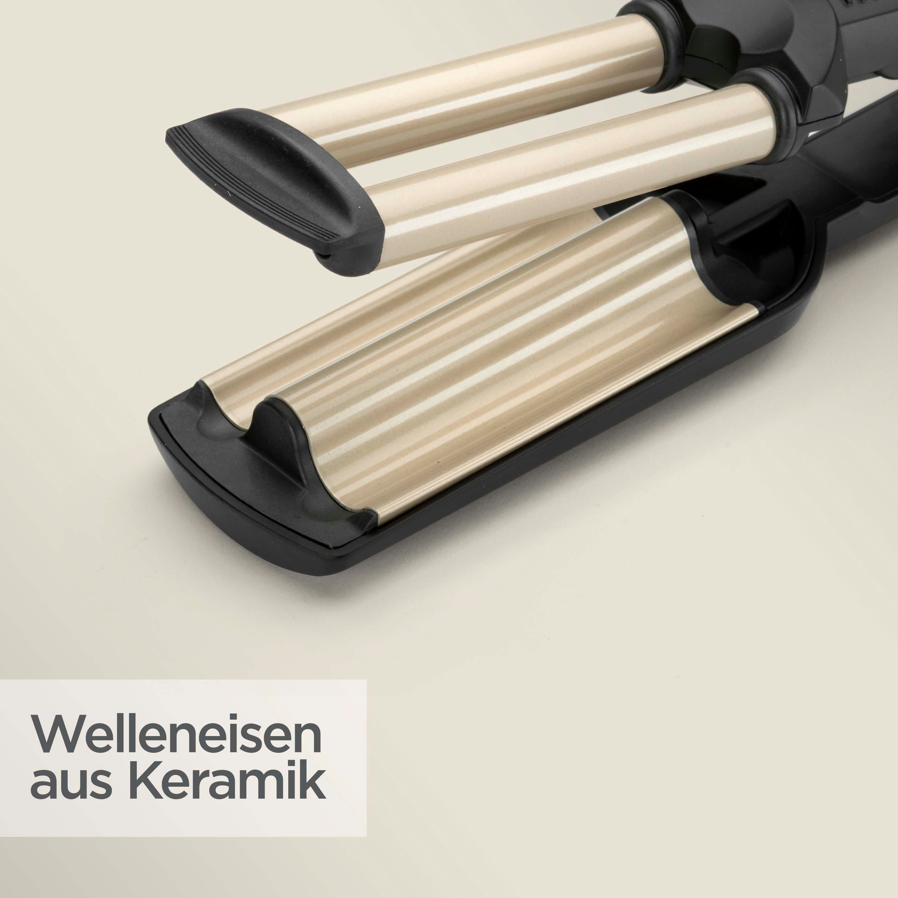BaByliss Welleneisen BaByliss Easy Waves Welleneisen mit Titan-Keramik, Lockenstab, C260E Titanium-Keramik-Beschichtung, Styler für Beachwaves und Wellen, 3 Temperaturstufen bis 200 °C grau|schwarz