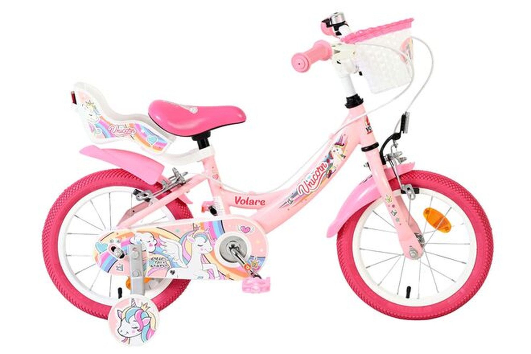 Kinderfahrrad Unicorn Mädchen 14 Zoll Rosa mit zwei Handbremsen und Stützrädern