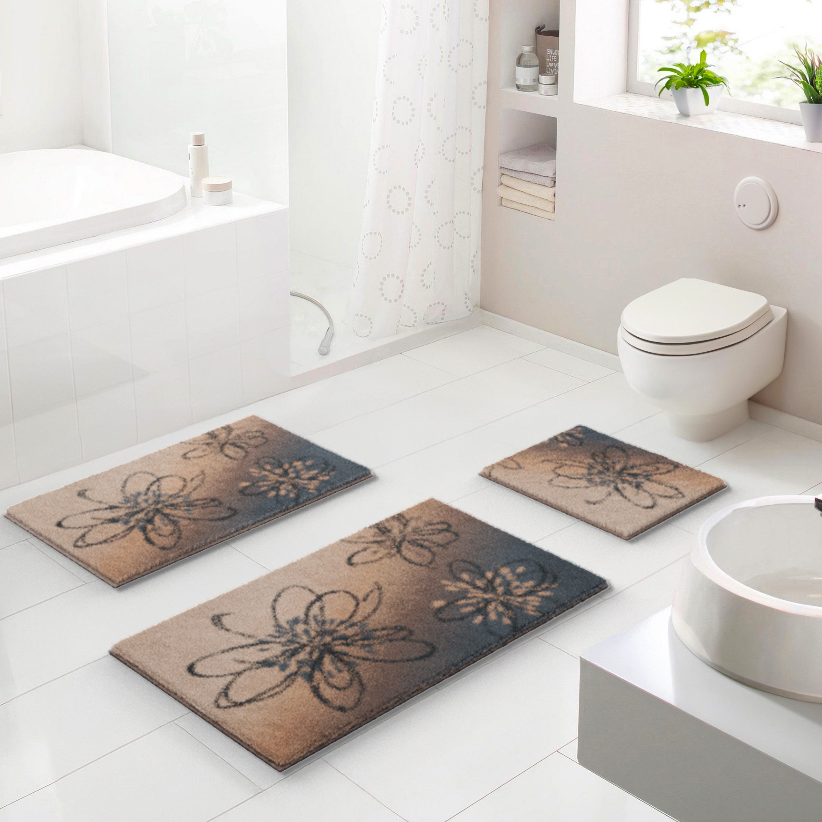 Grund Badematte Lusia, Höhe 20 mm, rutschhemmend beschichtet, fußbodenheizungsgeeignet, Polyacryl, rechteckig, Florales Design mit sanftem Farbverlauf, 5 Jahre Garantie