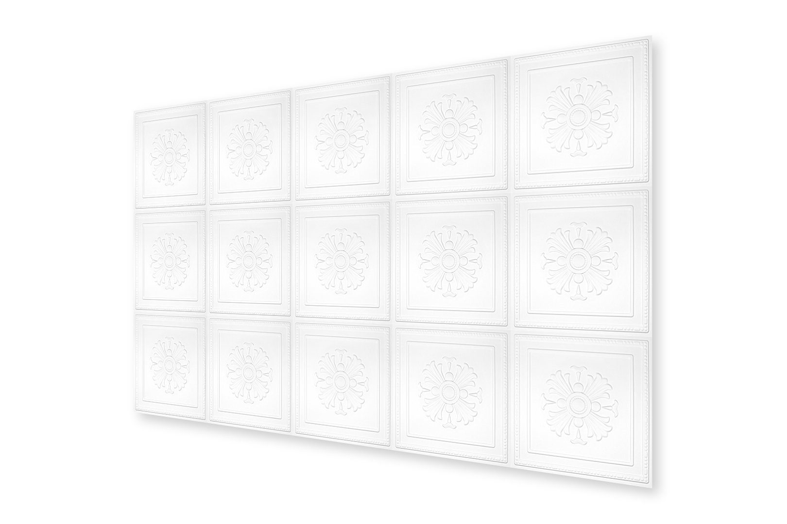 Hexim Wanddekoobjekt HD050 (PVC Kunststoff - weiße Wandverkleidung mit 3D Optik - Blumen Motive (2 qm 8 Platten) Kinderzimmer Wandtattoos Platten)