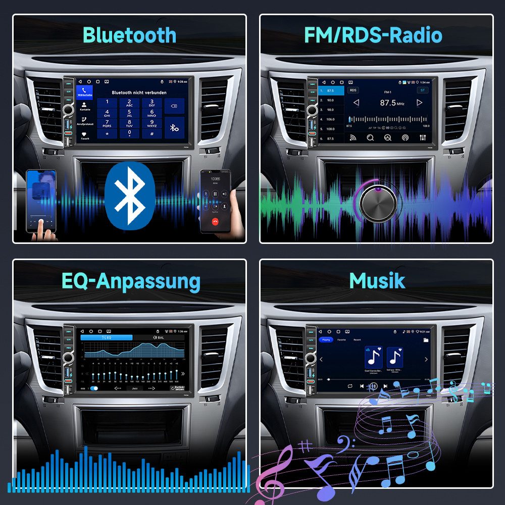 Hikity 7" 2-DIN Autoradio Bluetooth, CarPlay, USB, Rückfahrkamera Universal Autoradio (Digitalradio (DAB), 4GB+64GB/6GB+128GB)