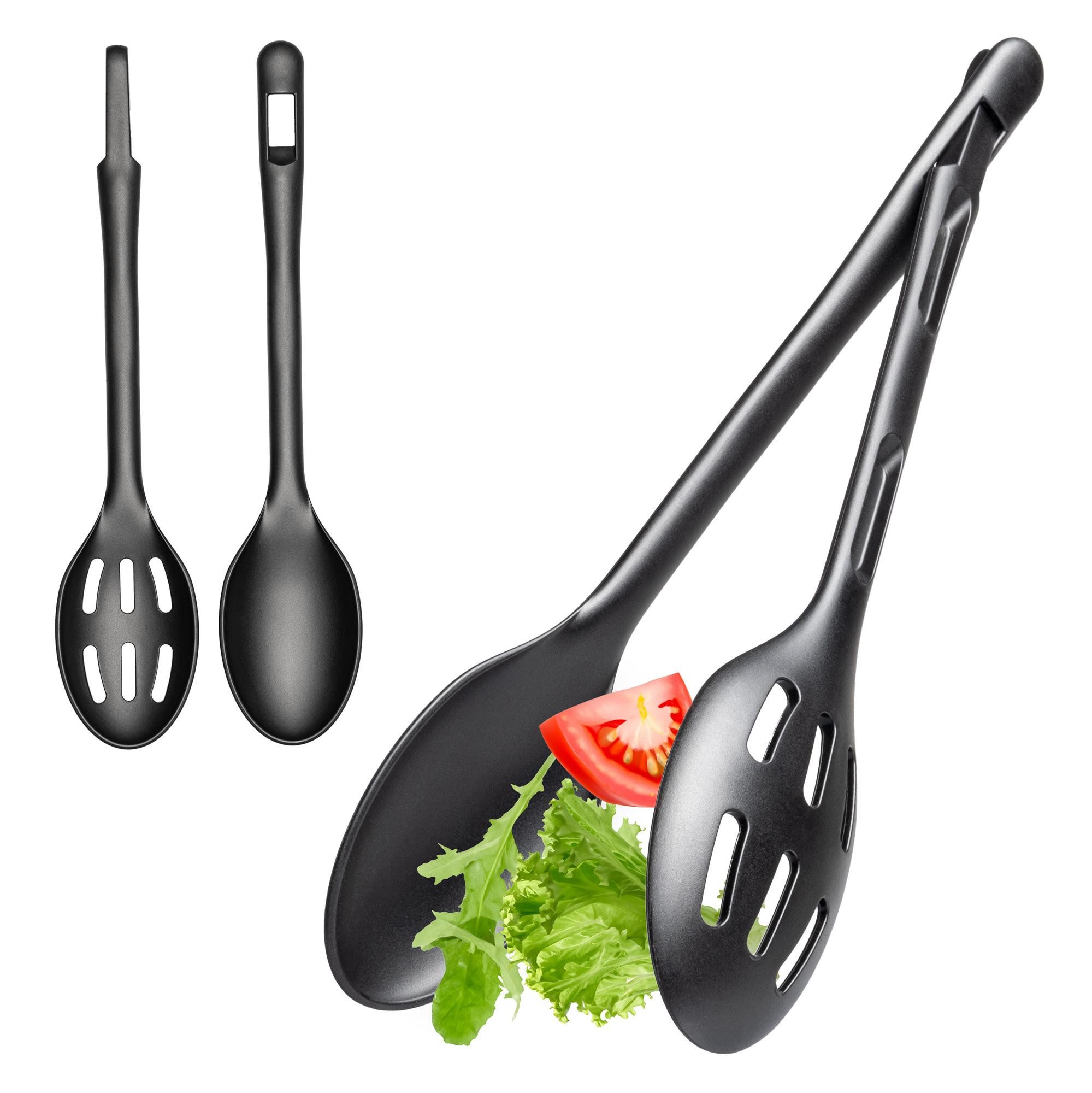 Hausfelder Salatbesteck Salatbesteck zweiteilig (Schwarz) (2er Set, 2-tlg), 2-teiliges Salatbesteck, einfaches Clicksystem