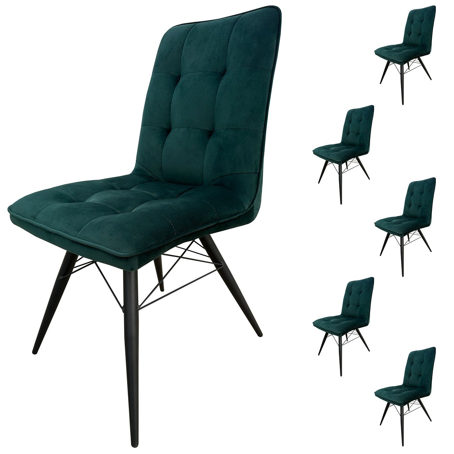 bene living Stuhl Vicenza - gepolstert - Samt - dunkelgrün (Set, 6 St), weicher Samtbezug - Metall-Gestell - hohe Rückenlehne
