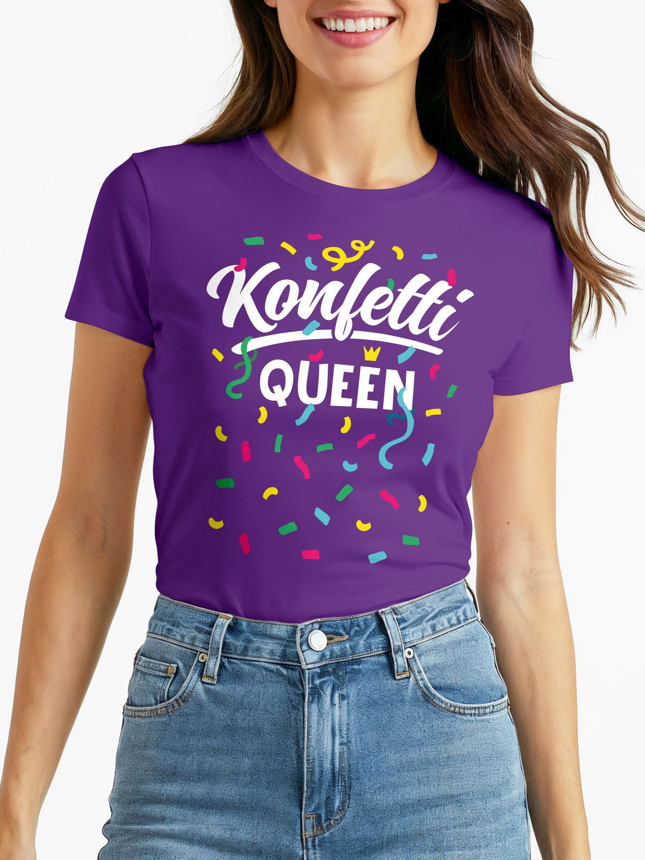 MoonWorks Print-Shirt Damen T-Shirt - Konfetti Queen - Fasching Karneval Er günstig online kaufen