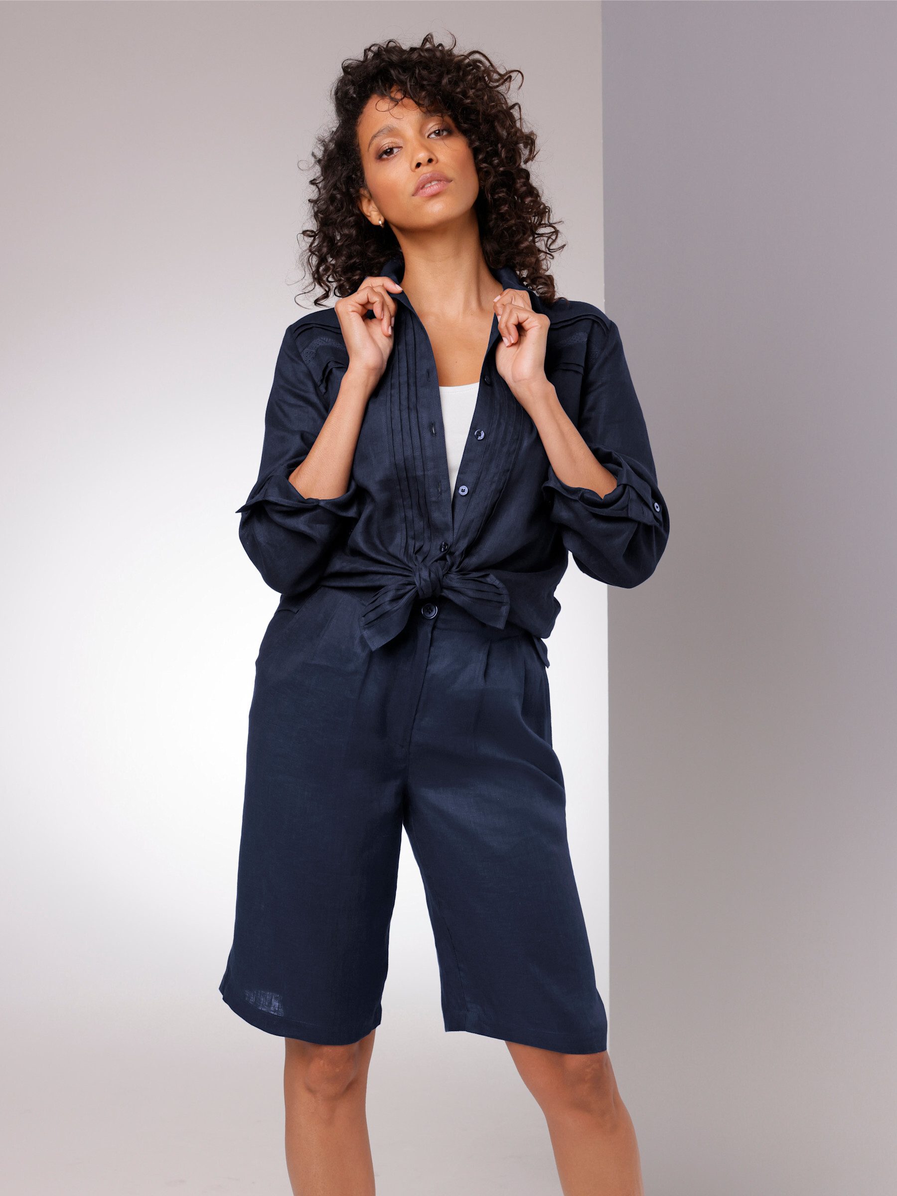 creation L Klassische Bluse Leinen-Bluse Langarm