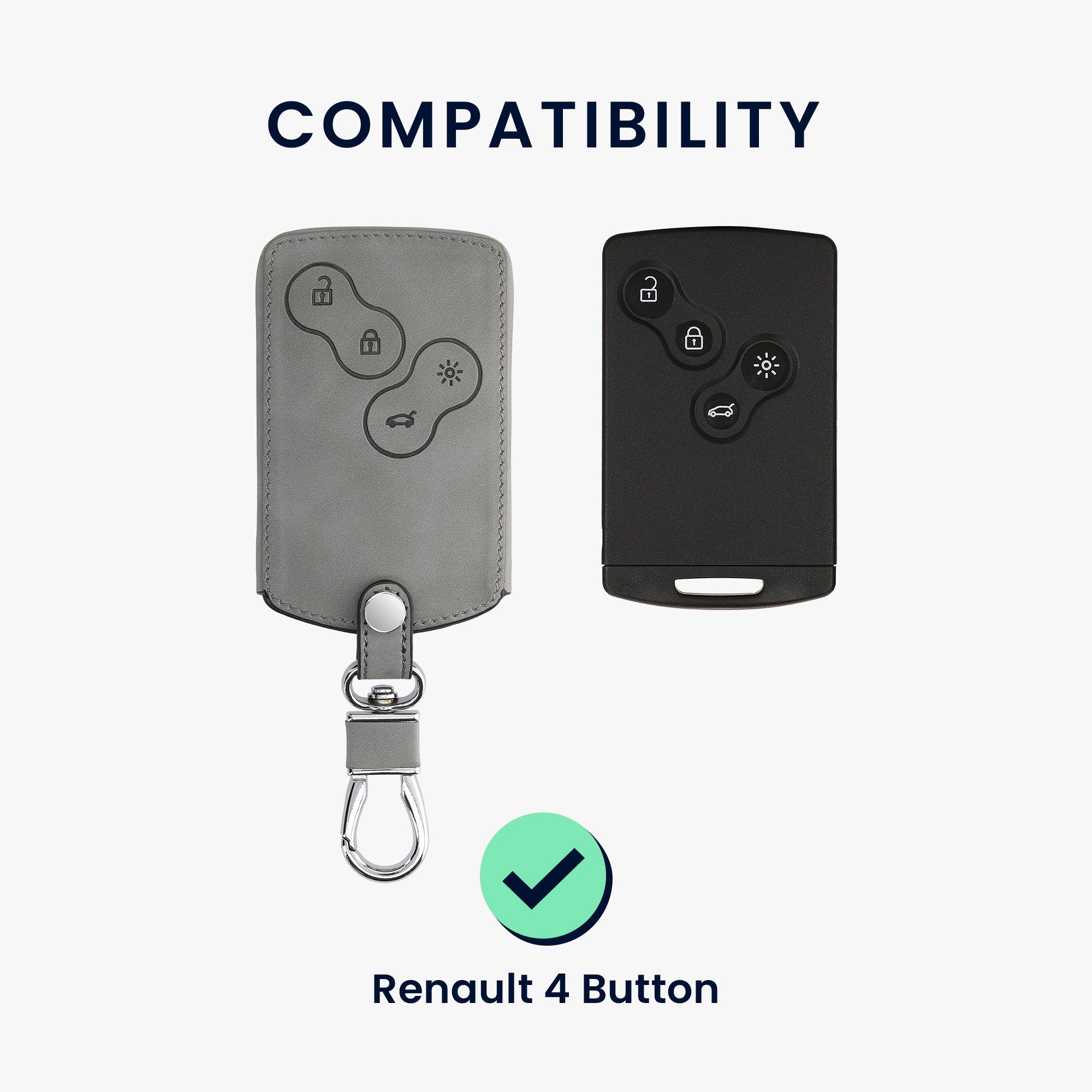 Schlüsselhülle - für Grau Renault, kwmobile Kunstleder Cover Autoschlüssel Nubuklederoptik Schutzhülle Hülle Schlüsseltasche
