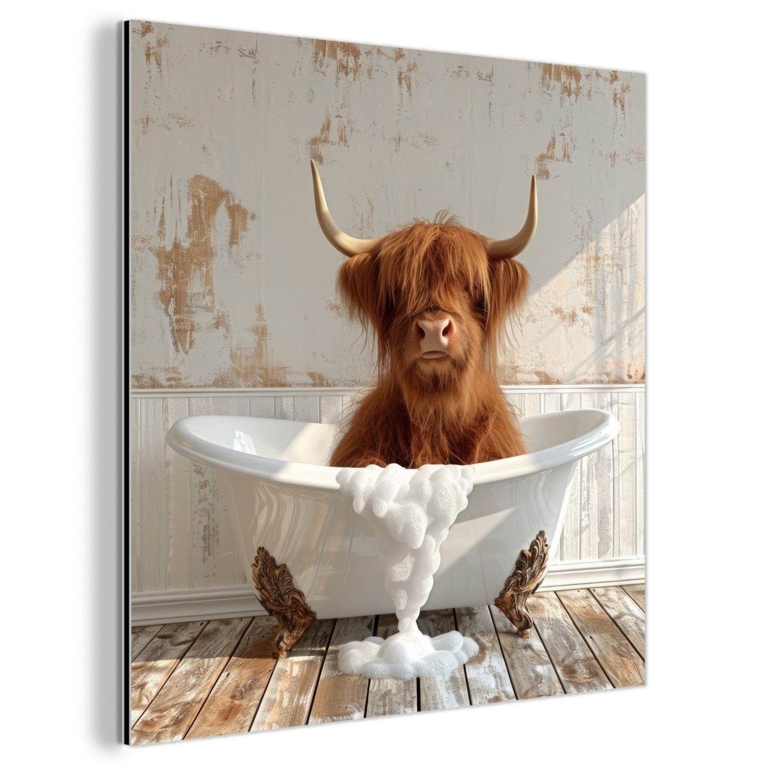 MuchoWow Metallbild Schottischer Highlander - Badewanne - Vintage - Kuh, In günstig online kaufen