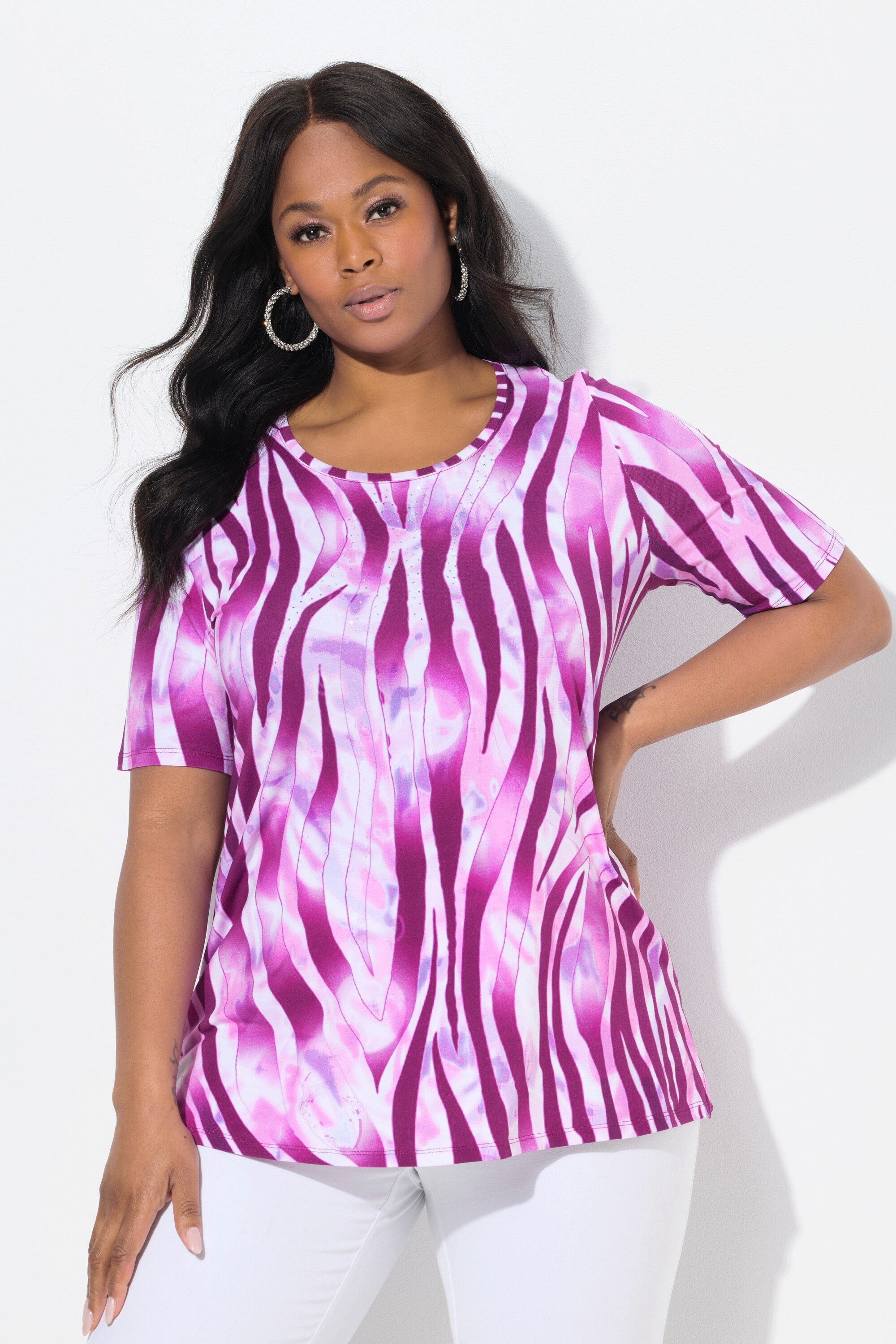Ulla Popken T-Shirt T-Shirt Zebra-Design A-Linie günstig online kaufen