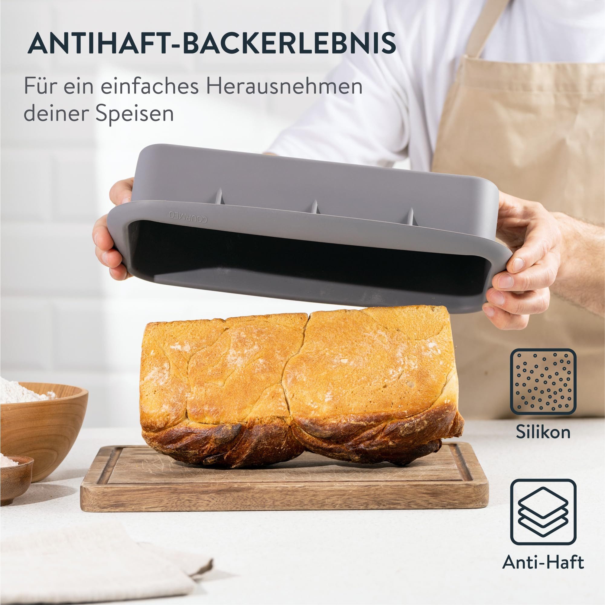 GOURMEO Backform GOURMEO Silikon Kastenform 30 cm Antihaft, Grau – Bild 3 von 5