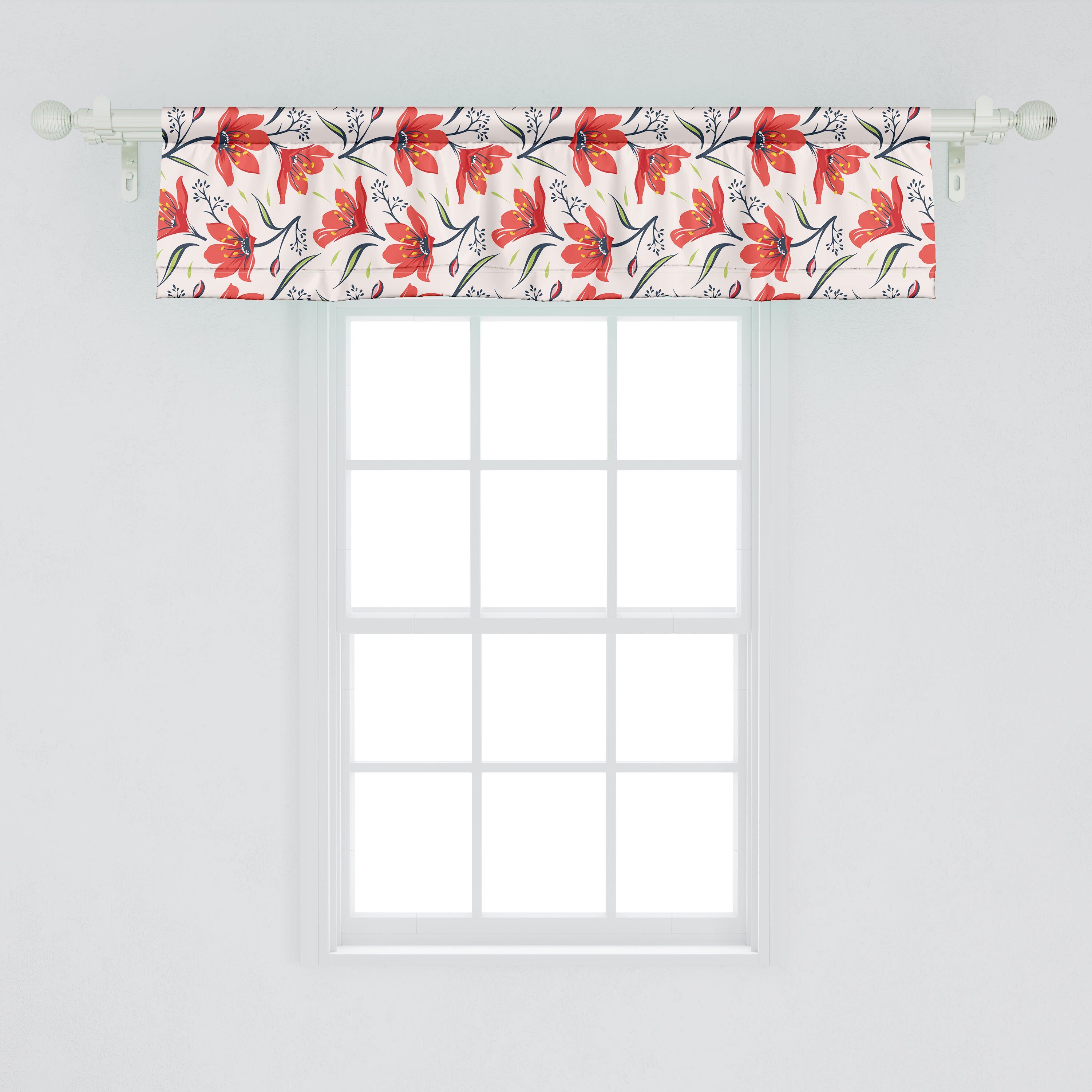 Stangentasche, Vorhang Weinlese-Tulpe Volant Scheibengardine Küche Schlafzimmer Microfaser, mit Dekor Blumen Blumen Abakuhaus, für
