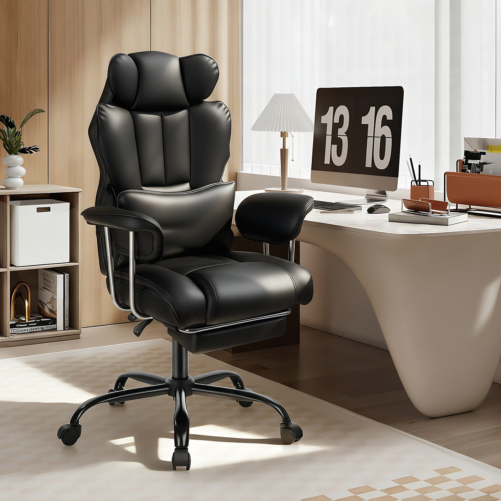 oyajia Chefsessel Ergonomischer Bürostuhl, Höhenverstellbar Schreibtischstuhl (Bürostuhl 200 kg mit Fußstütze und Lendenwirbelstütze), 135° neigbar, für Wohnzimmer, Büro