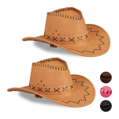 relaxdays Cowboyhut 2 x Cowboyhut Fasching braun