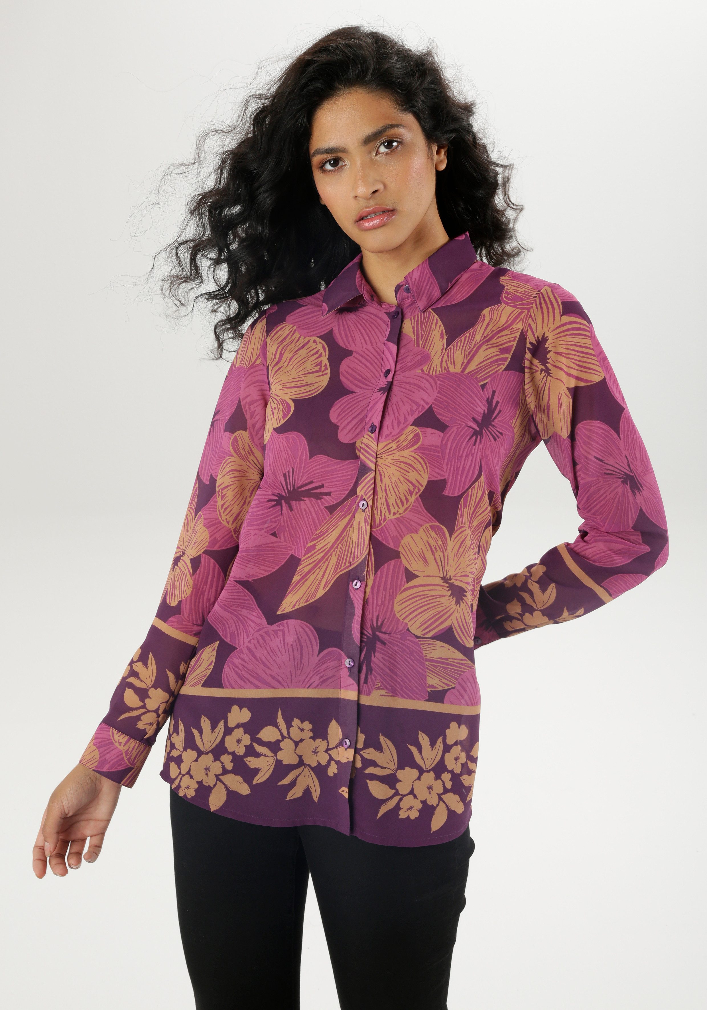 Aniston SELECTED Hemdbluse mit aufgedruckten Bordüren, transparent günstig online kaufen