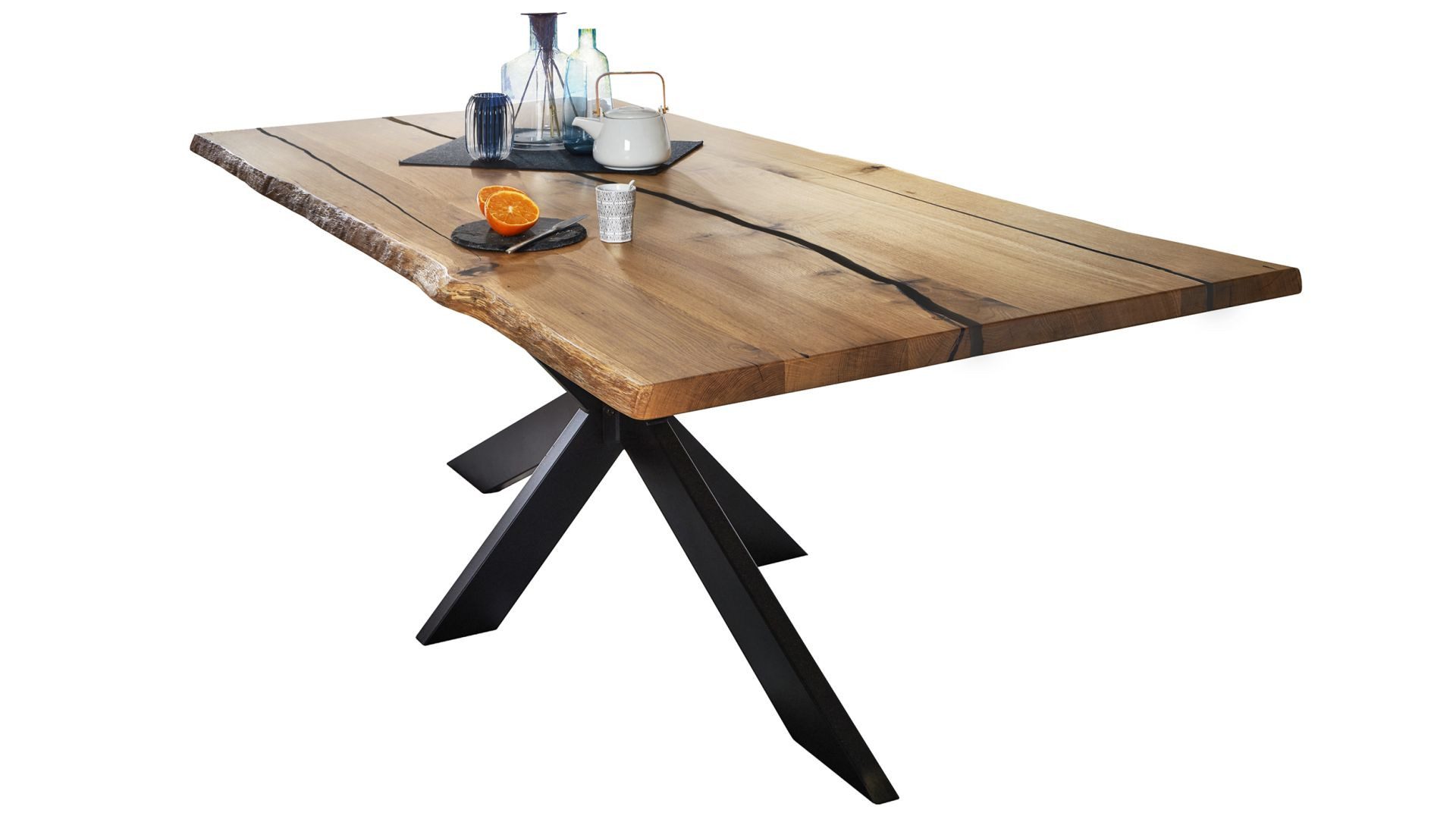 BENEDO MÖBEL Esstisch Eiche massiv mit Baumkante & Spider-Gestell, schwarze günstig online kaufen