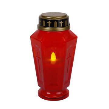 MARELIDA LED-Kerze LED Grabkerze Grablicht Novenkerze flackernd 1000h H: 15,5cm rot/gold (1-tlg)
