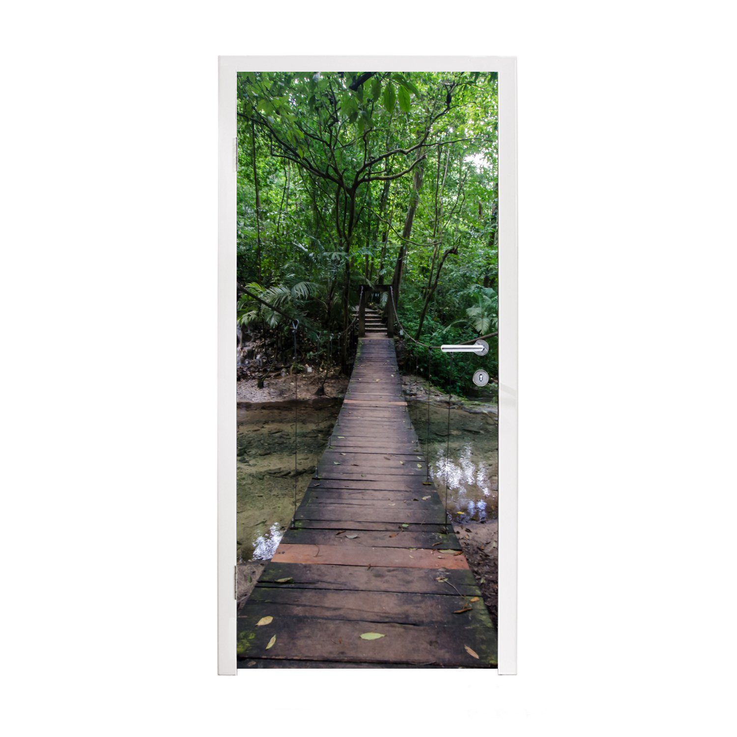 MuchoWow Türtapete Brücke im St), Palenque Türaufkleber, 75x205 Dschungel Tür, in (1 Fototapete cm Matt, bei Mexiko, bedruckt, für