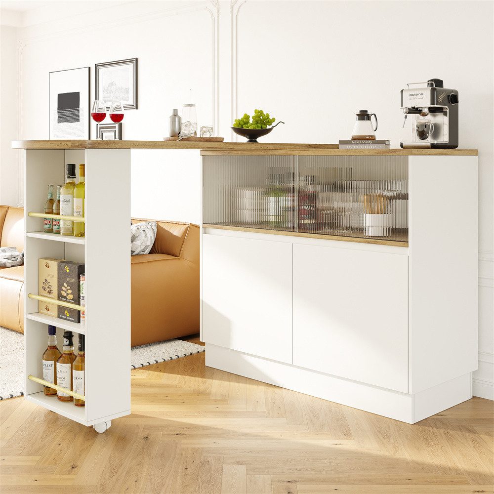 MODFU Bartisch 360° drehbares Sideboard (Barschrank mit Glasschiebetür – großzügiger Stauraum)