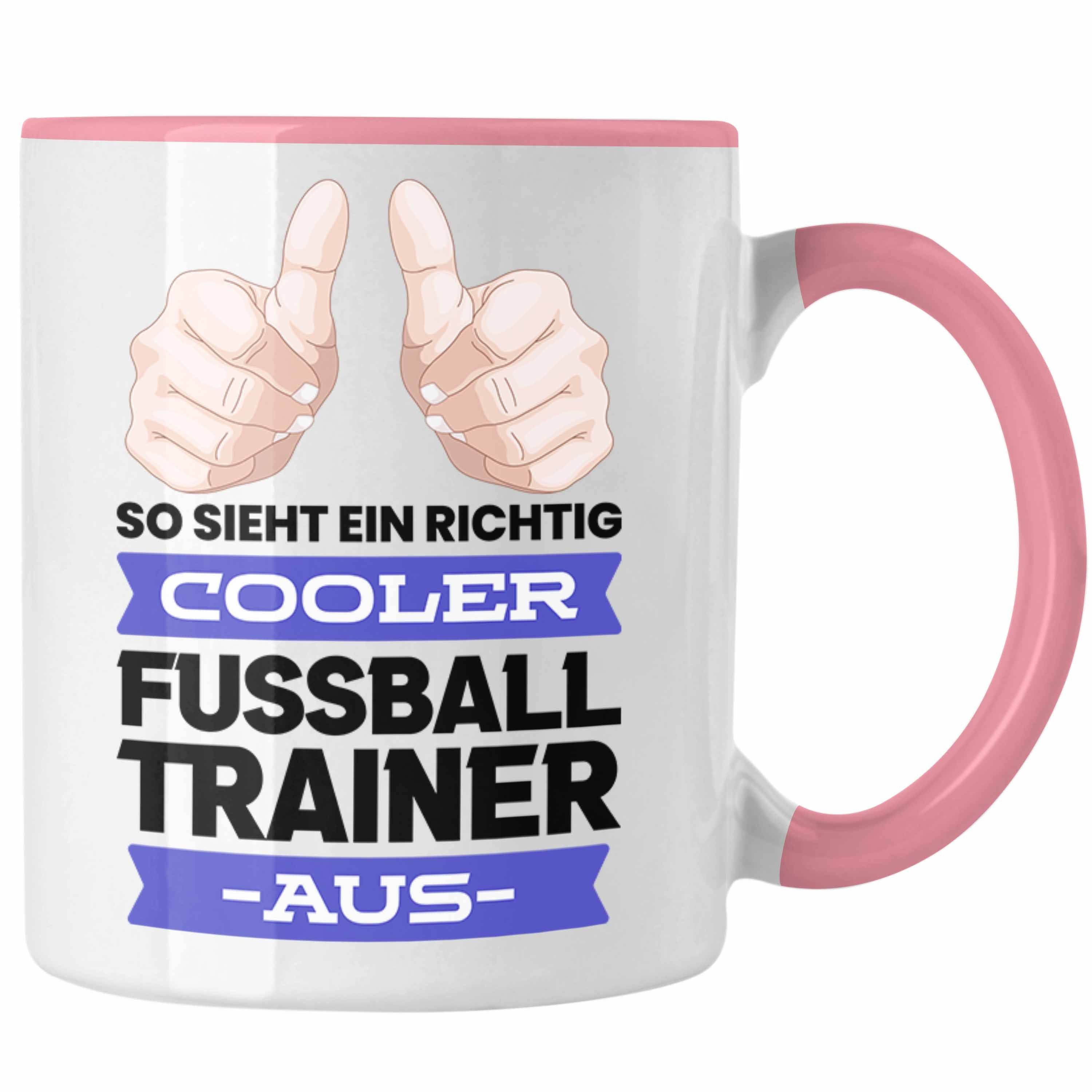 Trendation Tasse Trendation - Bester Fussballtrainer Geschenk Tasse Danke Fußball Coach Geschenkidee Geburtstag Weihnachten Spruch Rosa