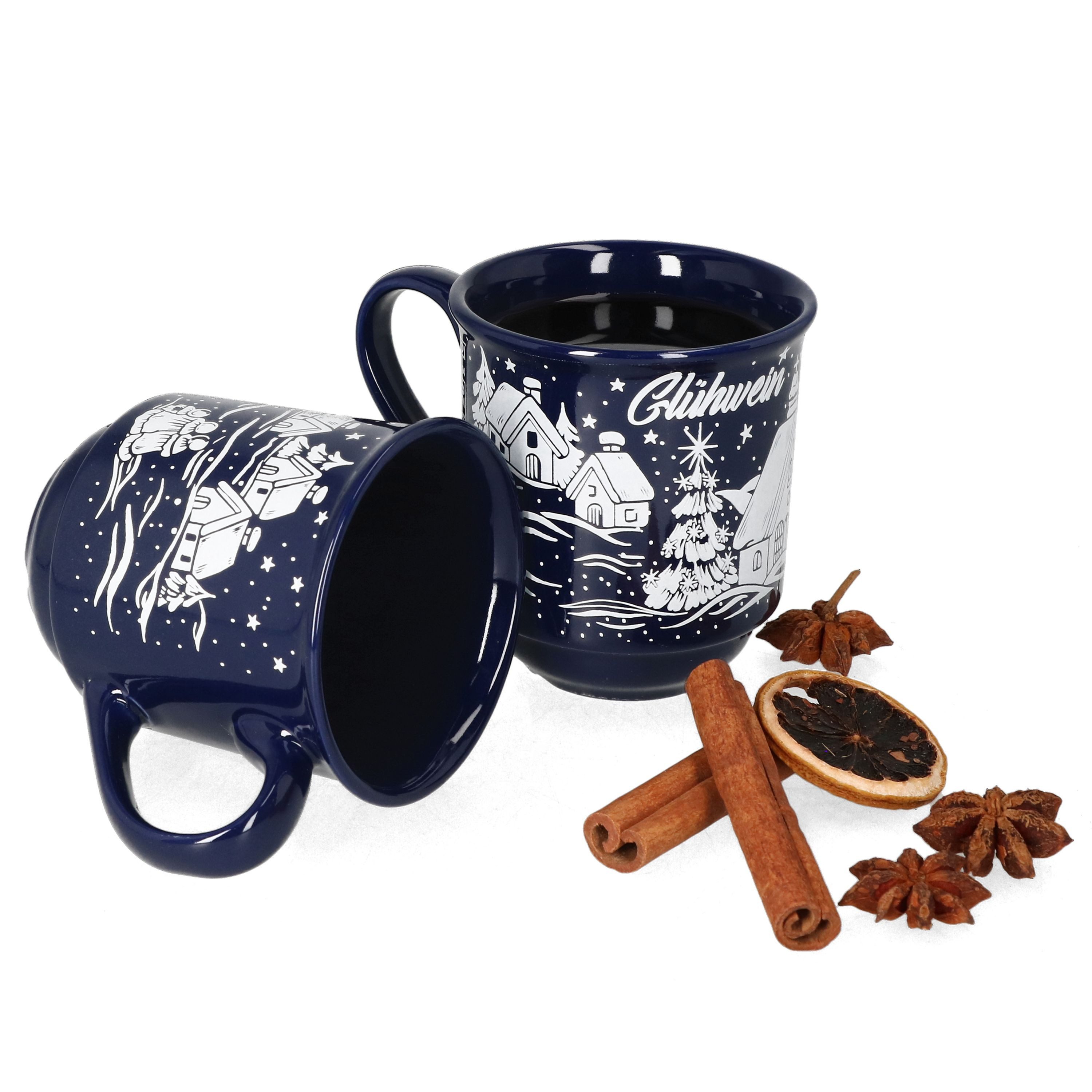 MamboCat Tasse 12er Set Glühweinbecher dunkelblau Weihnachtslandschaft 0,2L geeicht, Keramik, Weihnachtsgeschirr, Weihnachten, Weihnachtsmarkt, Punsch