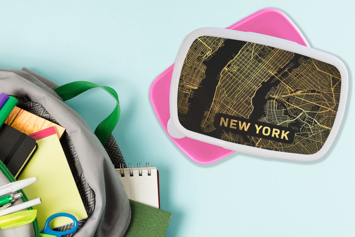 Erwachsene, - Brotdose Karte Kunststoff - York für (2-tlg), Zusammenfassung, Lunchbox Brotbox Kinder, rosa New MuchoWow Snackbox, Mädchen, Kunststoff,