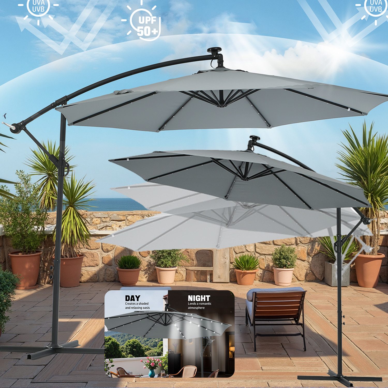 LETGOSPT Sonnenschirm Gartenschirm Ø300cm mit LED-Beleuchtung,Schutzhülle,U günstig online kaufen