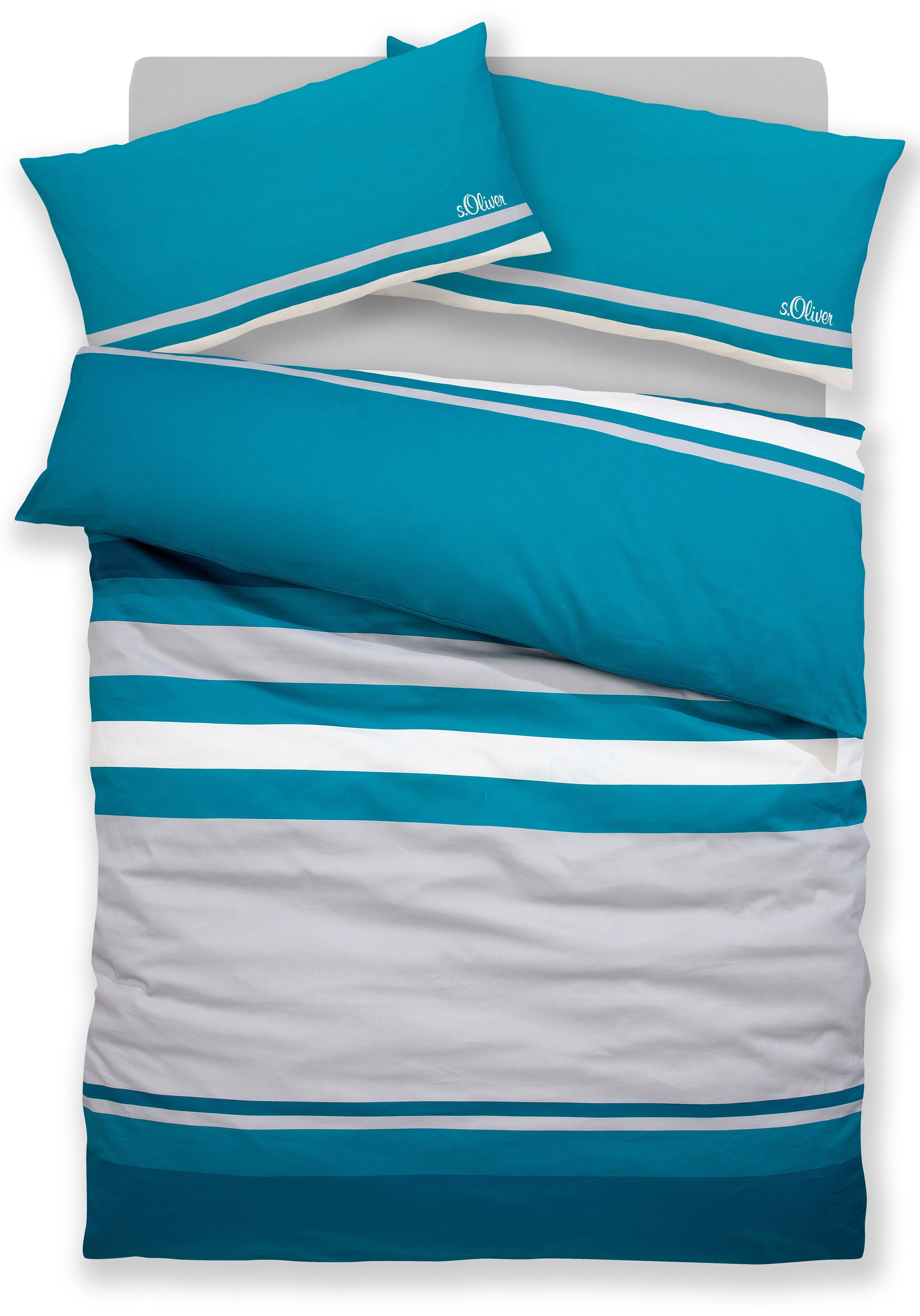 s.Oliver Bettwäsche Fenja in Gr. 135x200 oder 155x220 cm, Renforcé, 2 teilig, gestreifte Bettwäsche, mit GRATIS-Zugabe: 2x Kissenhüllen