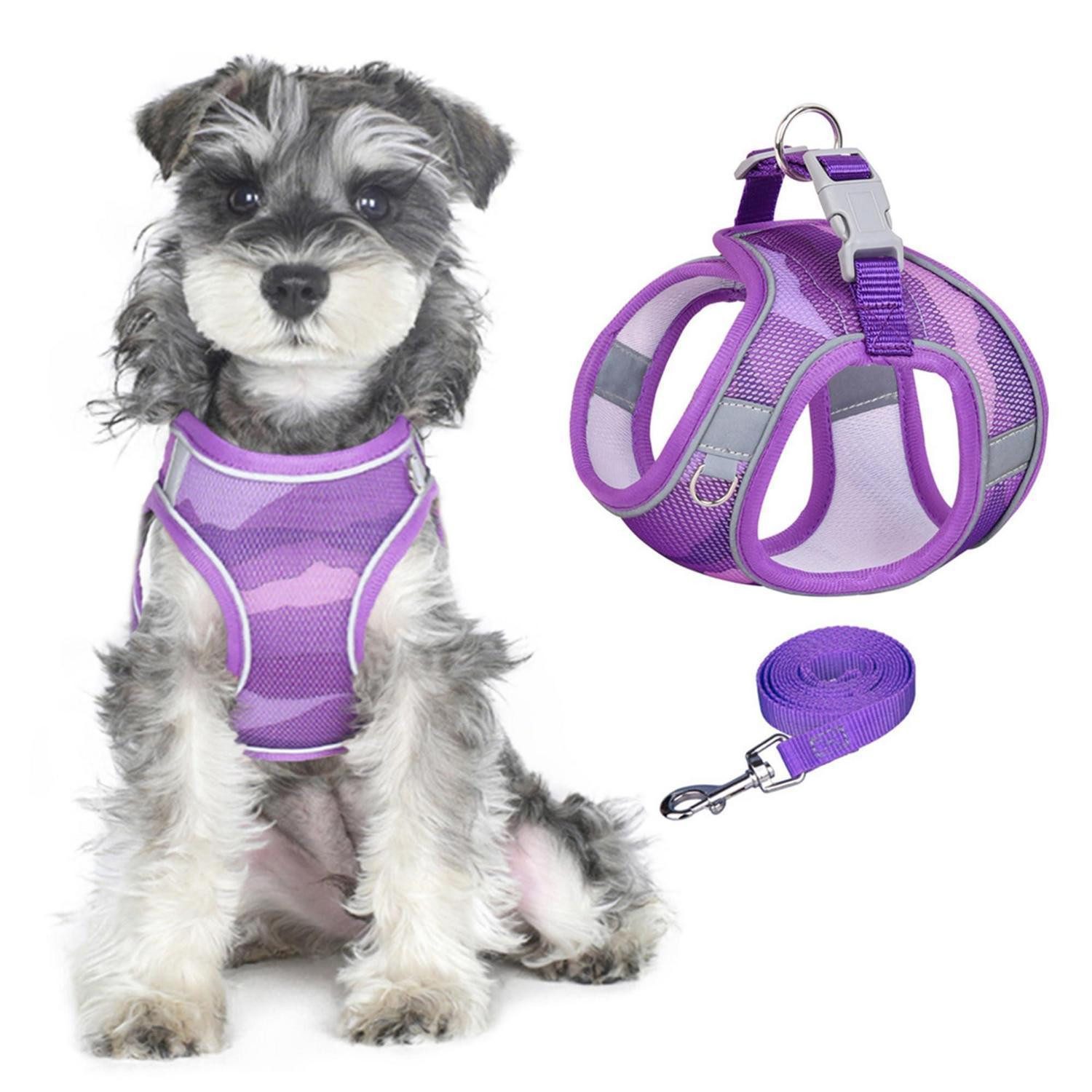 LuxusKollektion Geschirr Hundegeschirr Leinen Set Lila M Step-In Air-Mesh, Textil