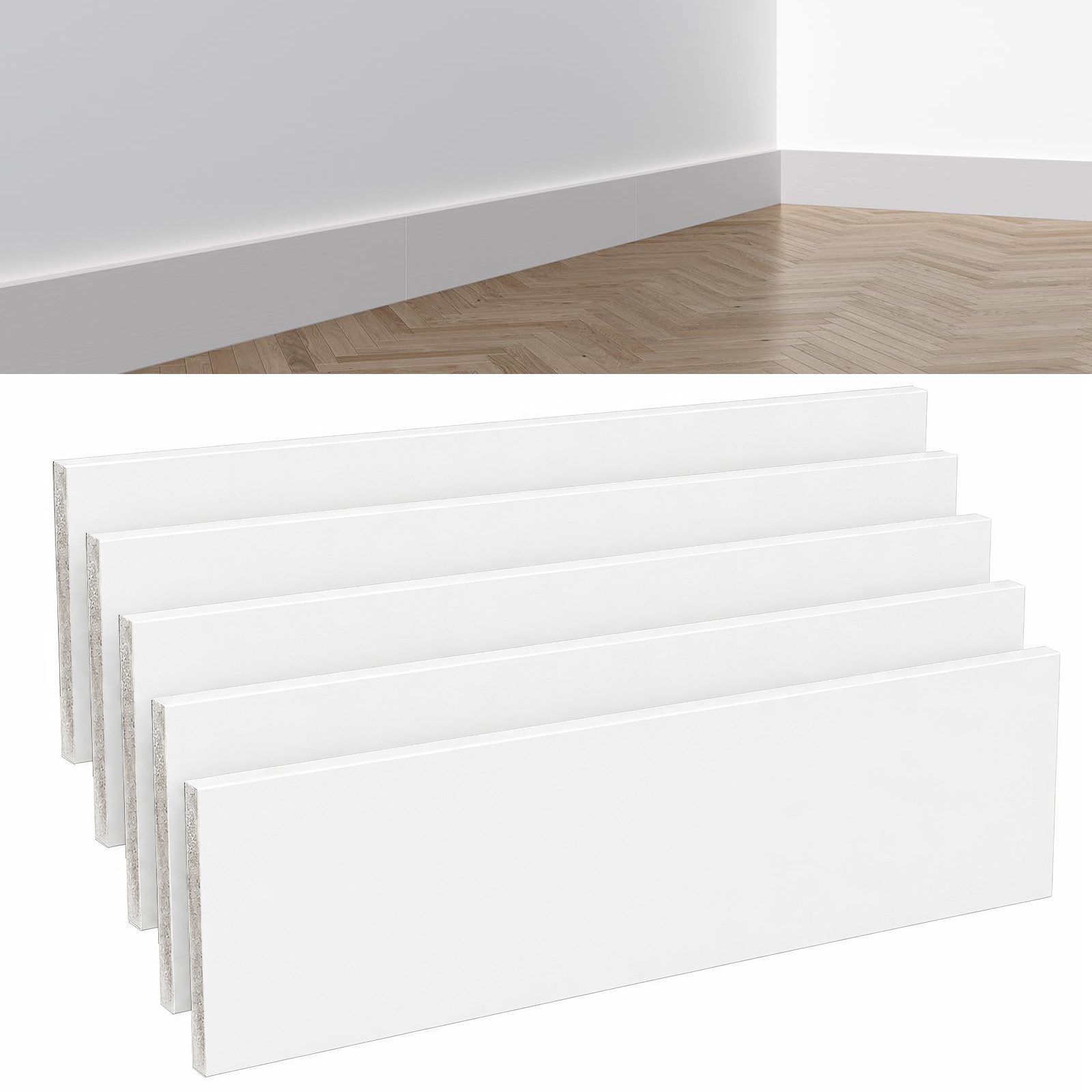 BlingBin Sockelleiste Selbstklebende, zuschneidbare Wandleiste mit PVC-Oberfläche, L: 45 cm, H: 12 cm, 5er Set, 5-St., 5 Stück, PVC Laminatleisten Fussleisten, Dekore Wandaufkleber