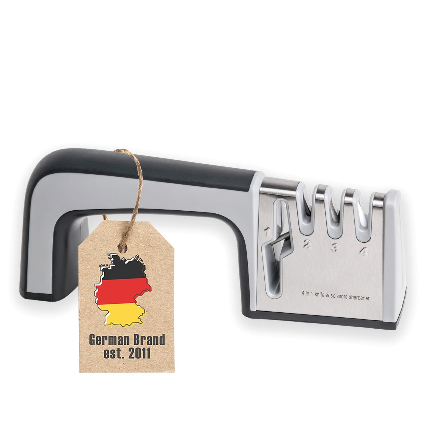 Intirilife Messerschärfer, 4-in-1 Messerschleifer in SCHWARZ - Messerschärfer aus Edelstahl