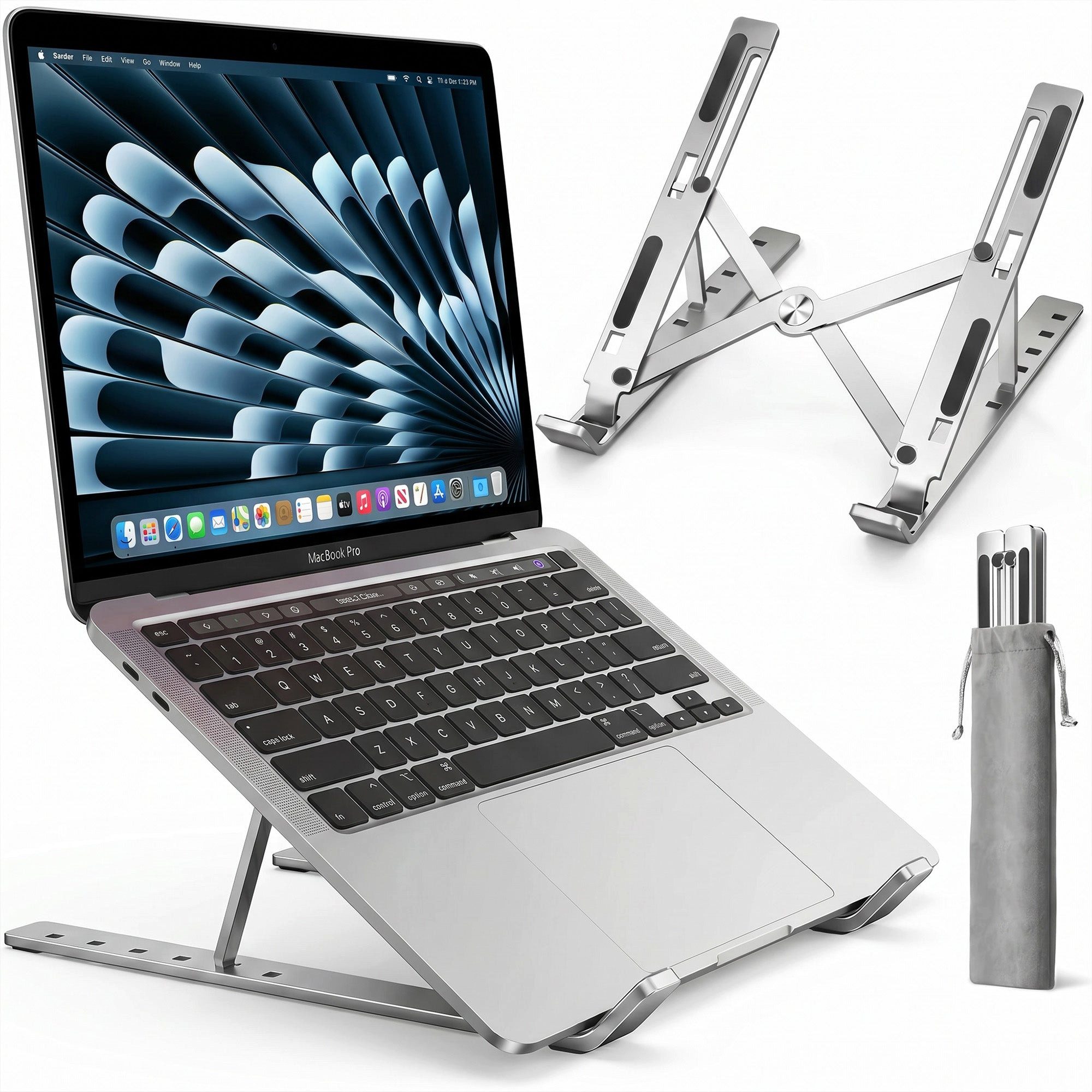 GreenHec Laptop-Ständer Laptop Ständer Aluminium Notebook Halter ergonomisch höhenverstellbar, (bis 17.3 Zoll, Packung, 1x Laptopständer + Tasche, Laptop Stand, faltbar, rutschfest, für MacBook Notebook bis 17 Zoll)