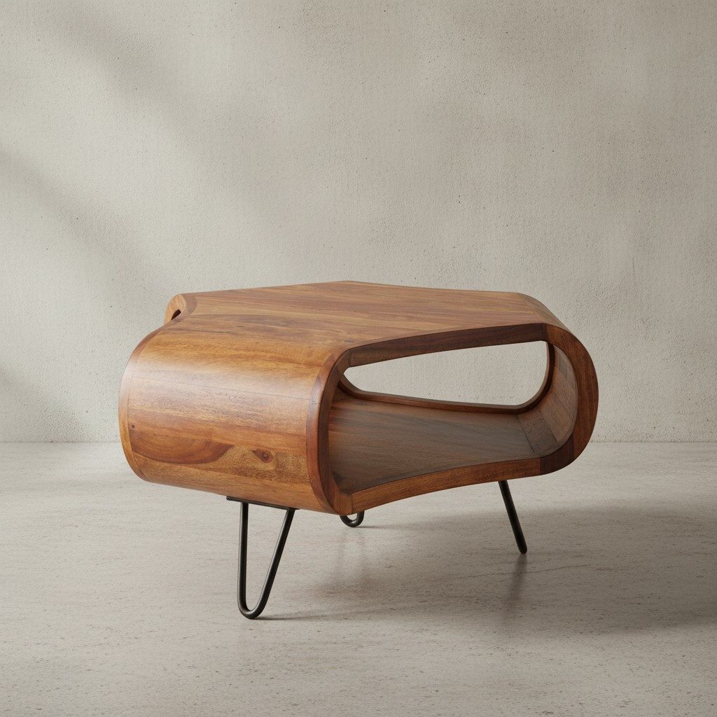 KADIMA DESIGN Couchtisch Couchtisch Massiv Holz 55x55x38 cm Ablage Wohnzimmertisch Quadratisch (modern Holztisch, Tisch mit Fach Wohnzimmer), Metallgestell, Retro Wohnzimmertisch Massivholz braun, Sofatisch