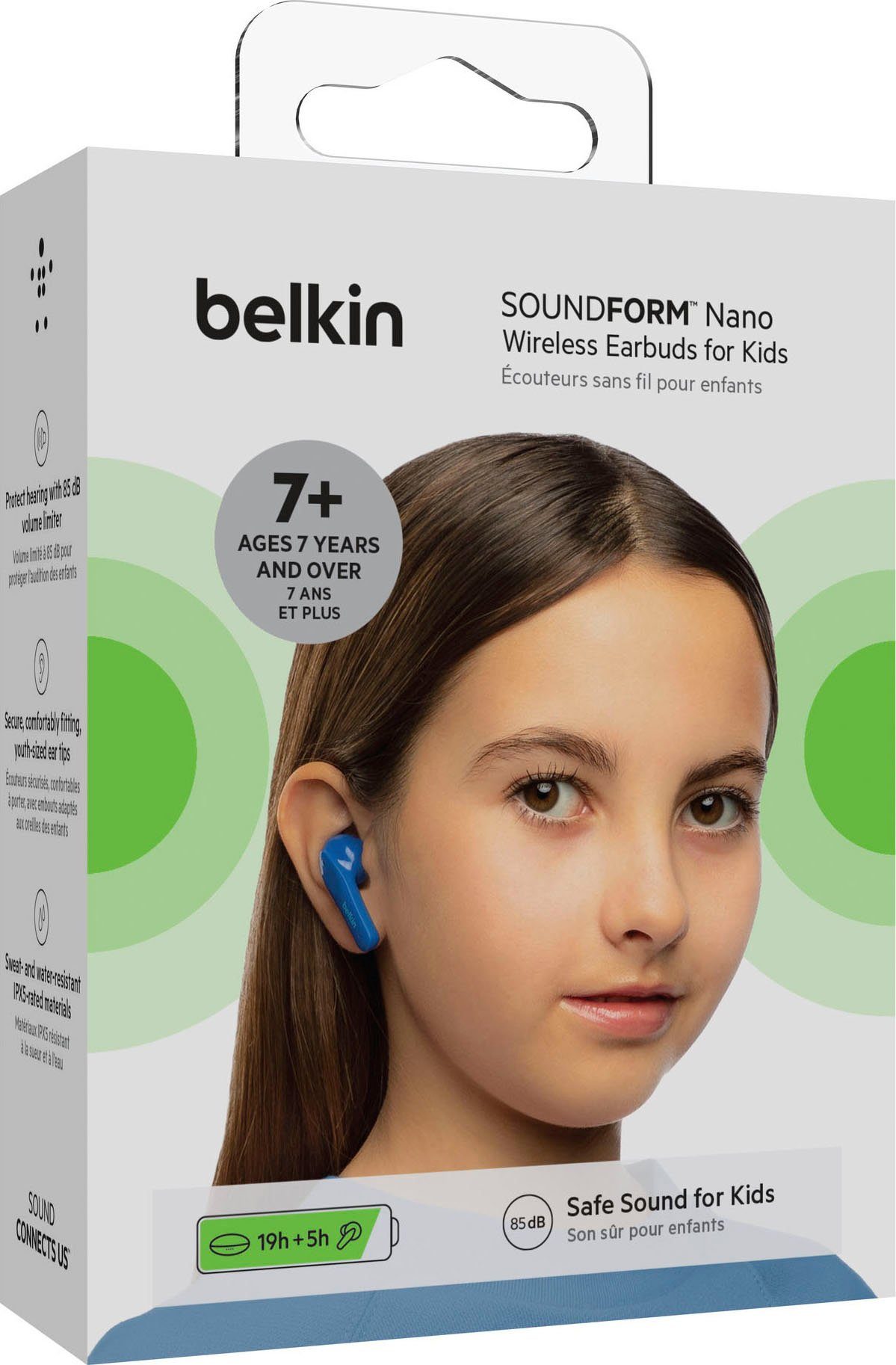 Belkin wireless dB - 85 begrenzt; (auf Kopfhörer) am NANO In-Ear-Kopfhörer blau SOUNDFORM Kinder Kopfhörer