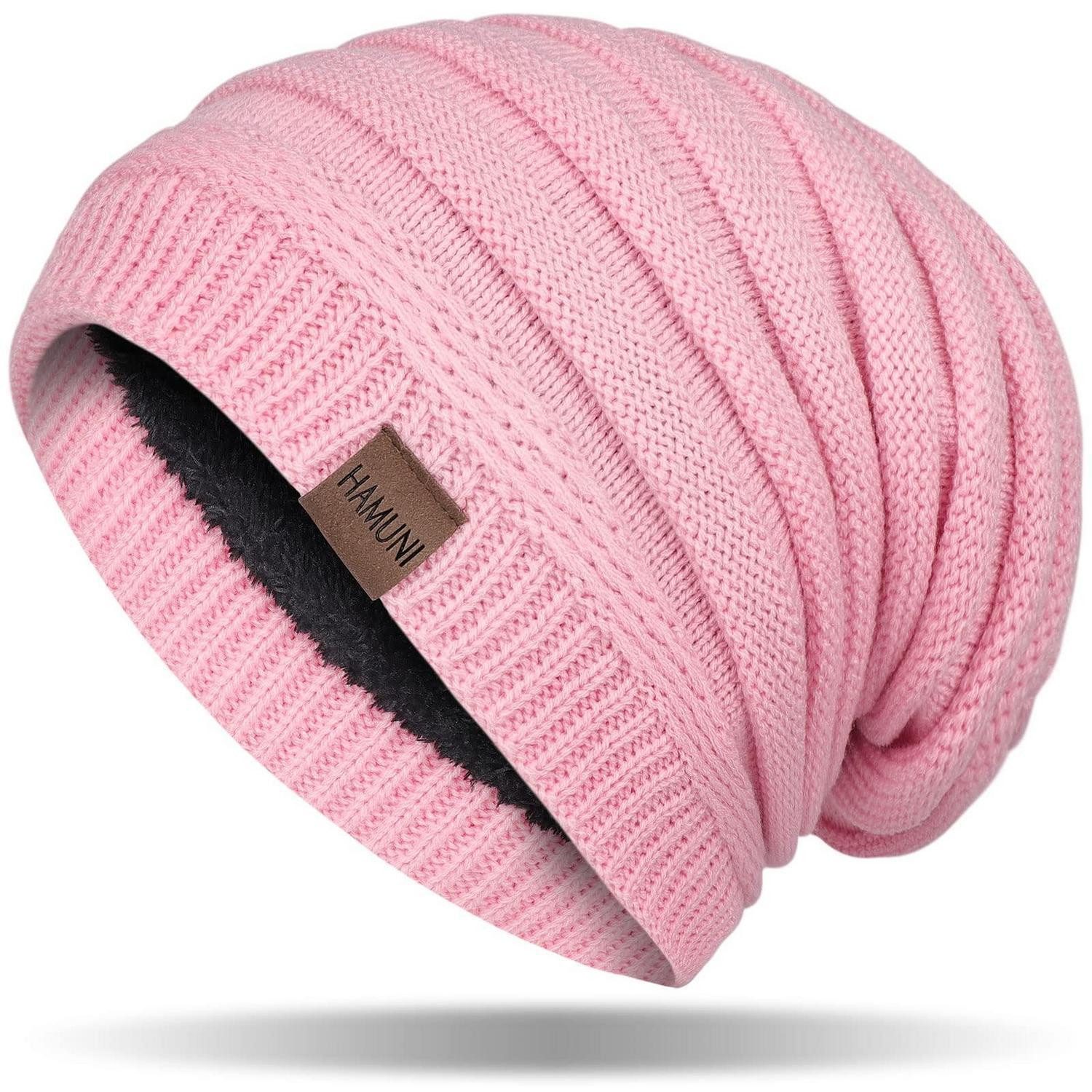 Strickmütze Mütze Beanie Strick Winter Unisex Fleece Atmungsaktiv Rosa