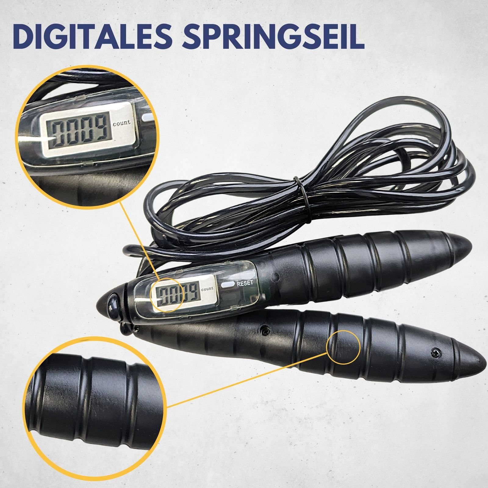 Best Sporting Springseil Digitales Springseil I ist Mit I cm für Batterie individuell Training, Farbe: I optimales Sprungzähler einstellbar Größe Mit integriertem Länge I Sprungzähler-Anzeige Grau Inkl. 290 I