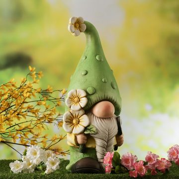 MARELIDA Gartenzwerg DAVID Zwerg mit Spaten und Blumen Polyresin Gartenfigur Wichtel H:45cm