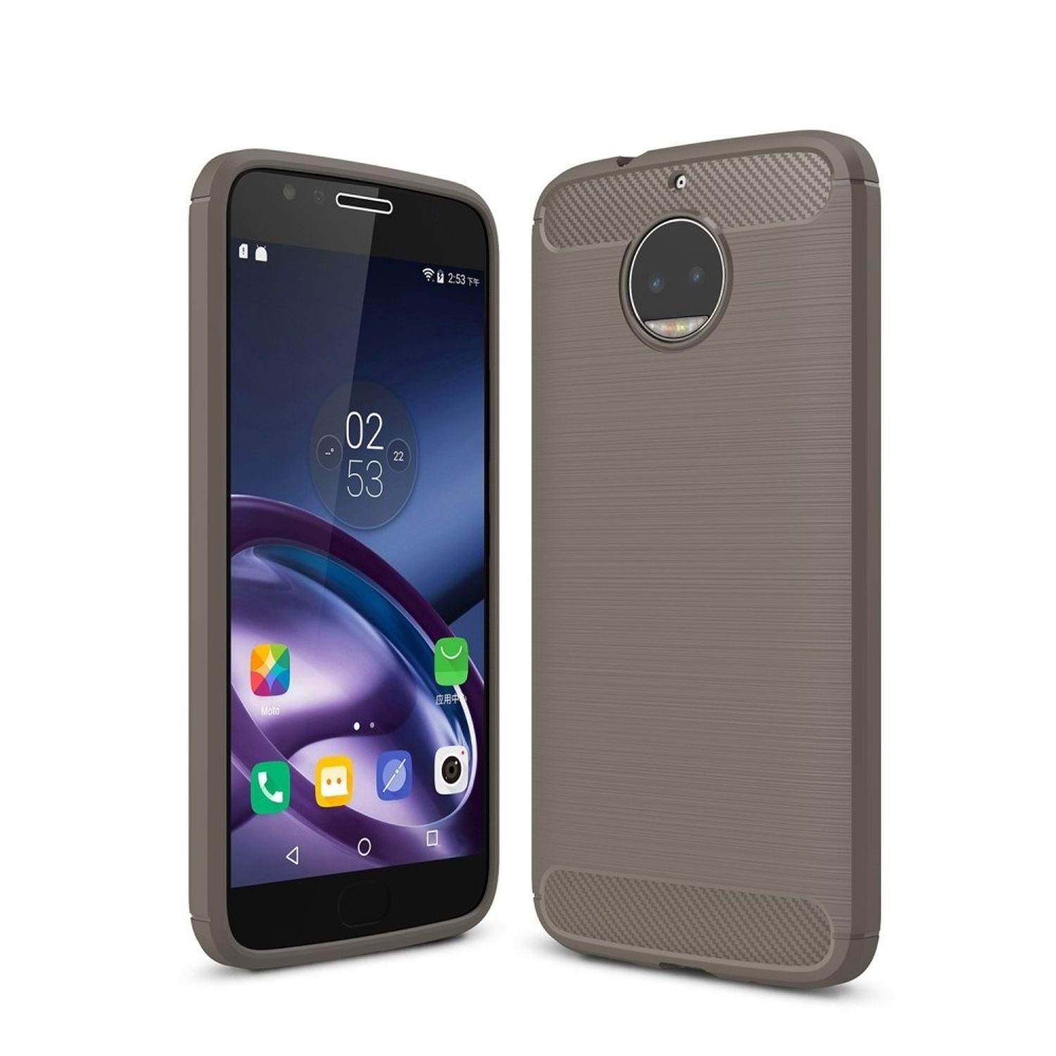 König Design Handyhülle, Motorola Moto G5S Plus Handyhülle Carbon Optik  Backcover Grau