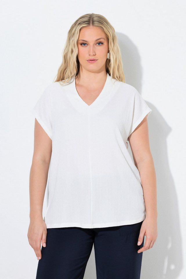 Ulla Popken T-Shirt T-Shirt Oversized Kelchkragen V-Ausschnitt Halbarm