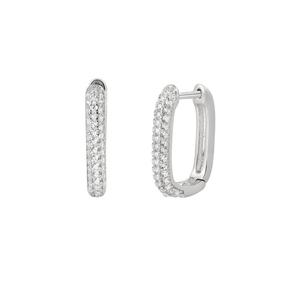 Paar Creolen Creolen Ohrringe Damen Duo Link Zirkonia Sterlingsilber XS91486
