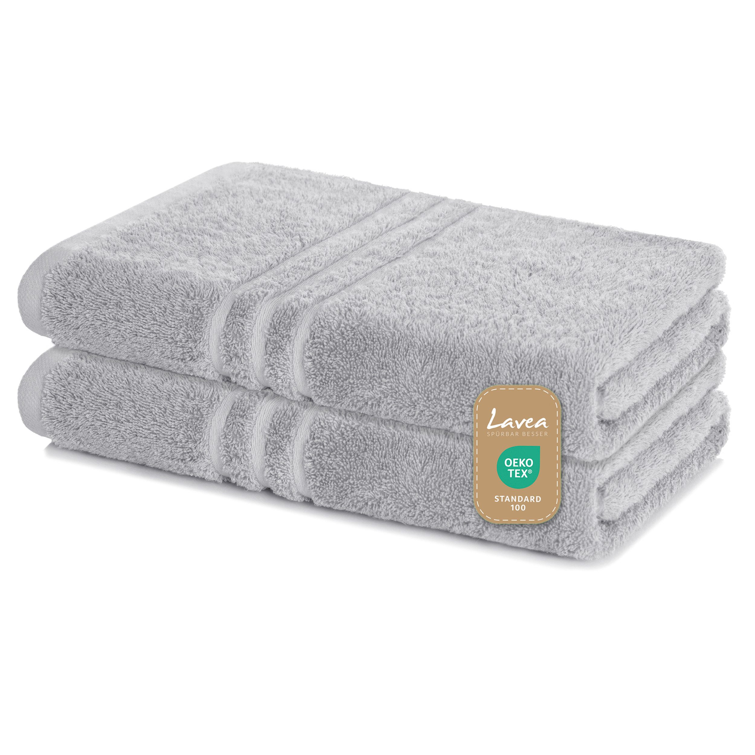 Lavea Duschtuch Elena Frottee Duschtücher Set 70x140 cm Handtücher, 100% Baumwolle (2er Set), Dusch-Handtuch, 500 g/m² Frottier, weich & saugstark, pflegeleicht