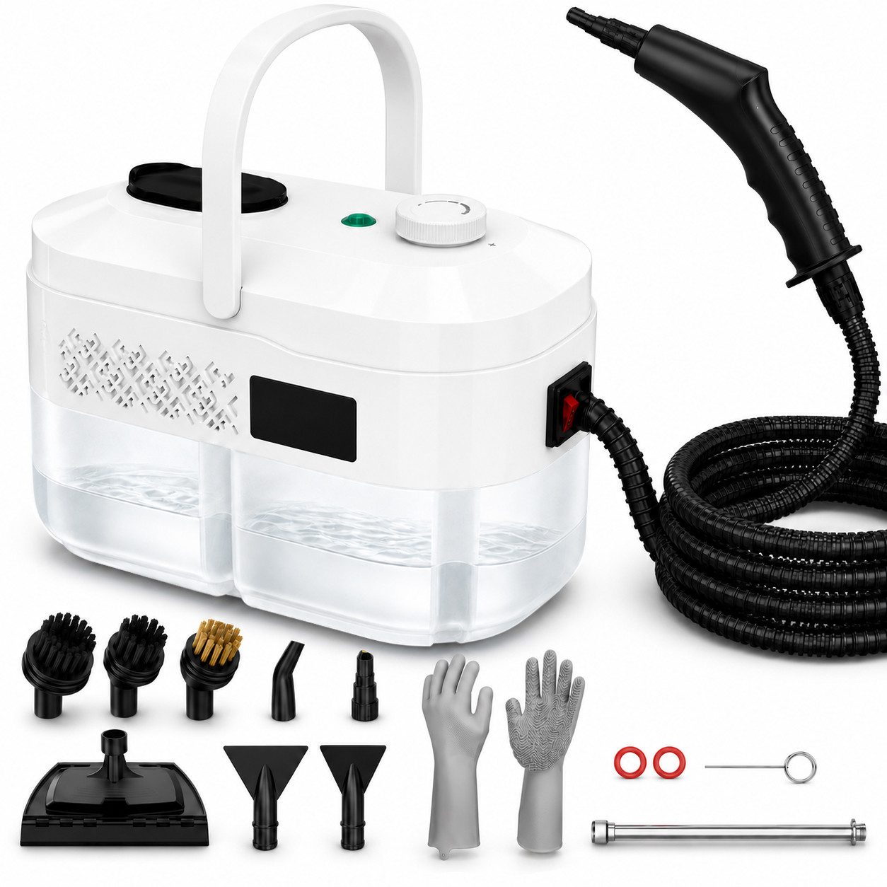 Futicare Dampfreiniger Handdampfreiniger 2500 W, bis zu 100 °C, 6 bar, ca. 15 Sek., 1400 ml, 2500 W, 6 Dampfstufen, Tragbarer Reiniger mit Zubehör für Küche, Fenster, Bad und Auto